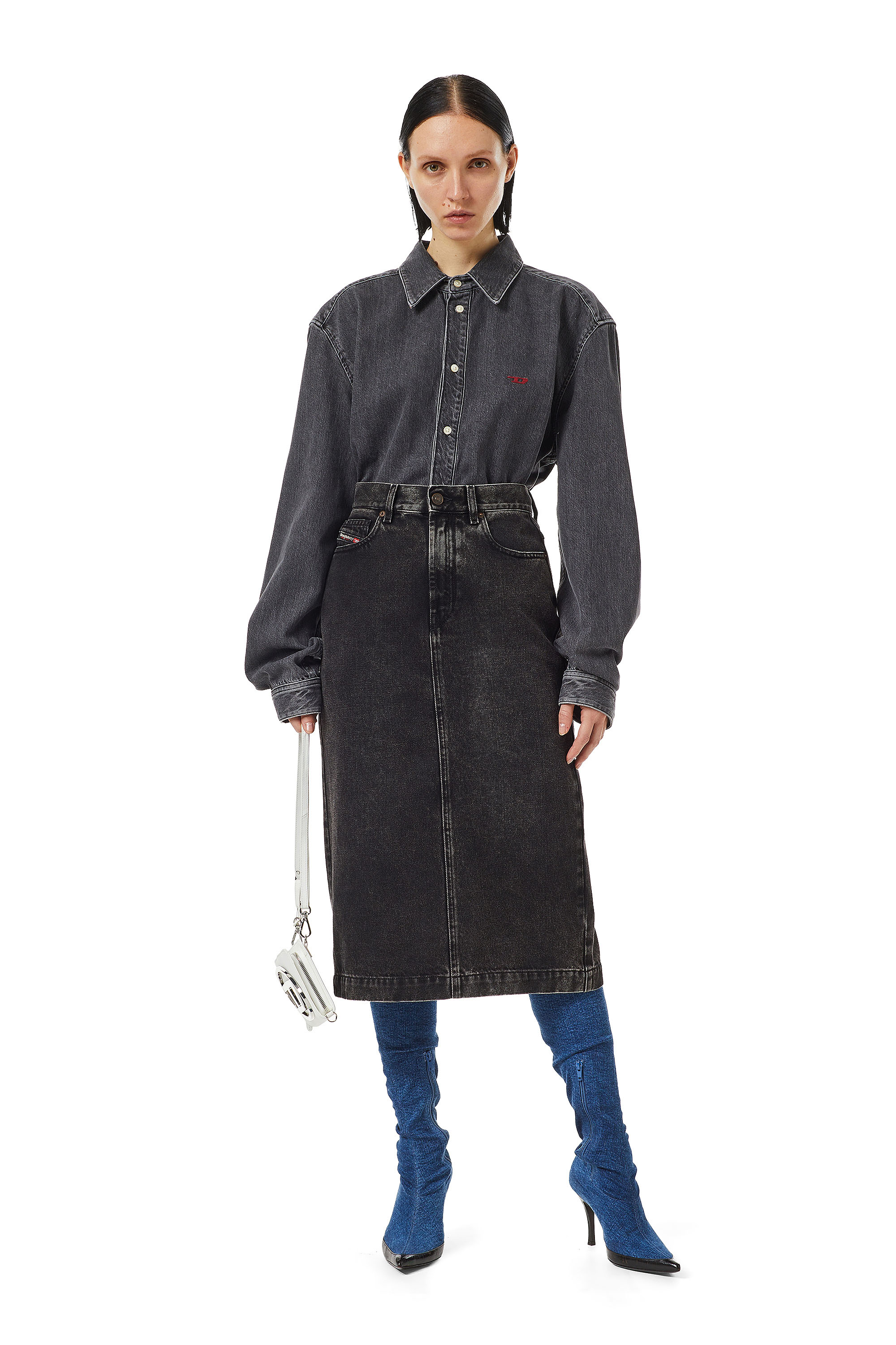 Diesel - DE-RONNY PENCIL SKIRT, Woman's Pencil skirt in denim in Black/Dark grey - 5