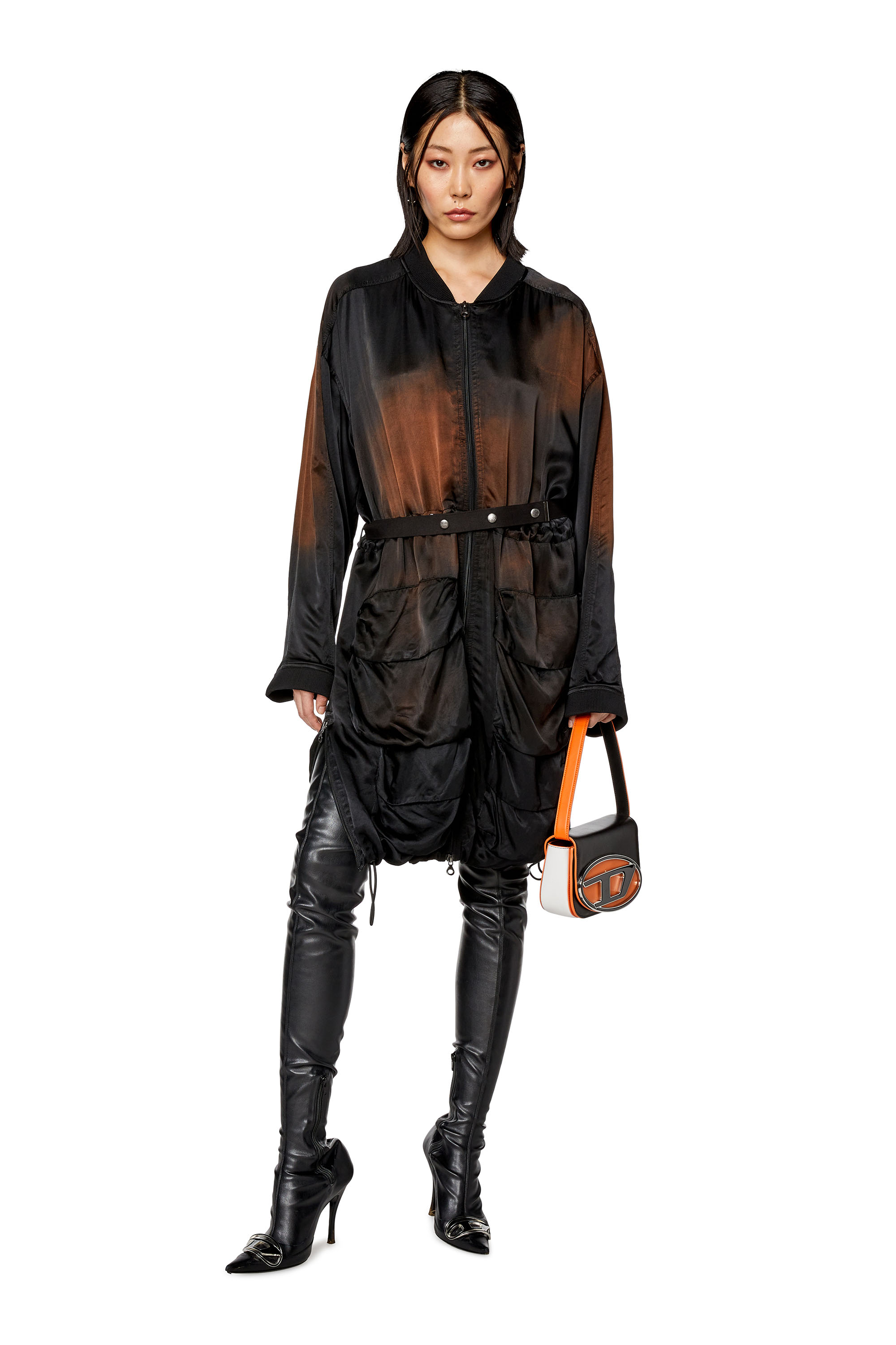 Diesel - D-SARAN, Woman's Dress in solarised satin in Black - 1