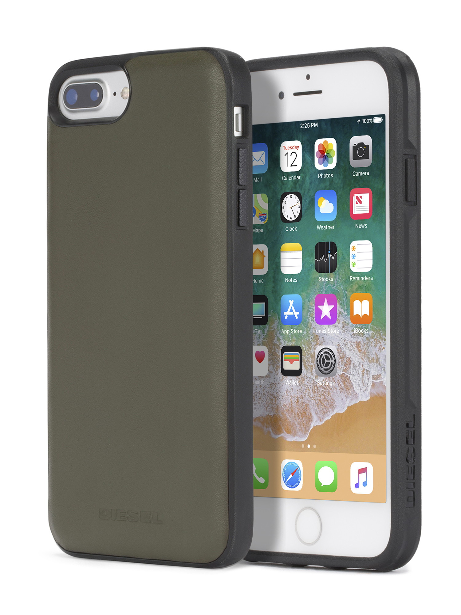 Diesel - OLIVE GREEN LEATHER IPHONE 8 PLUS/7 PLUS/6s PLUS/6 PLUS CASE, Funda de color verde oliva para iPhone 8 Plus/7 Plus/6s Plus/6 Plus Unisex in Verde - 1