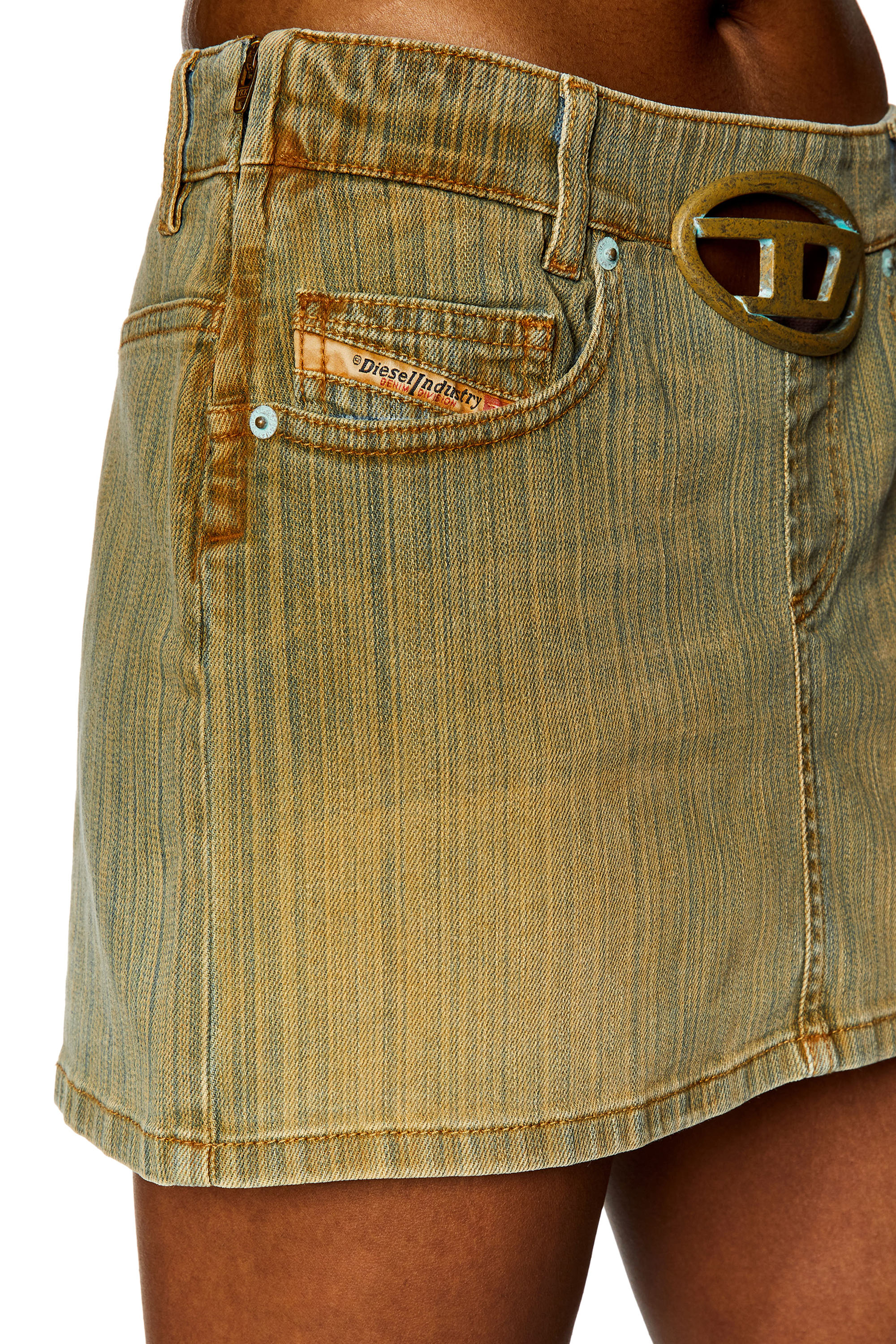 Diesel - DE-RON-FSD, Woman's Mini skirt in denim with plaque in Beige/Blue - 5