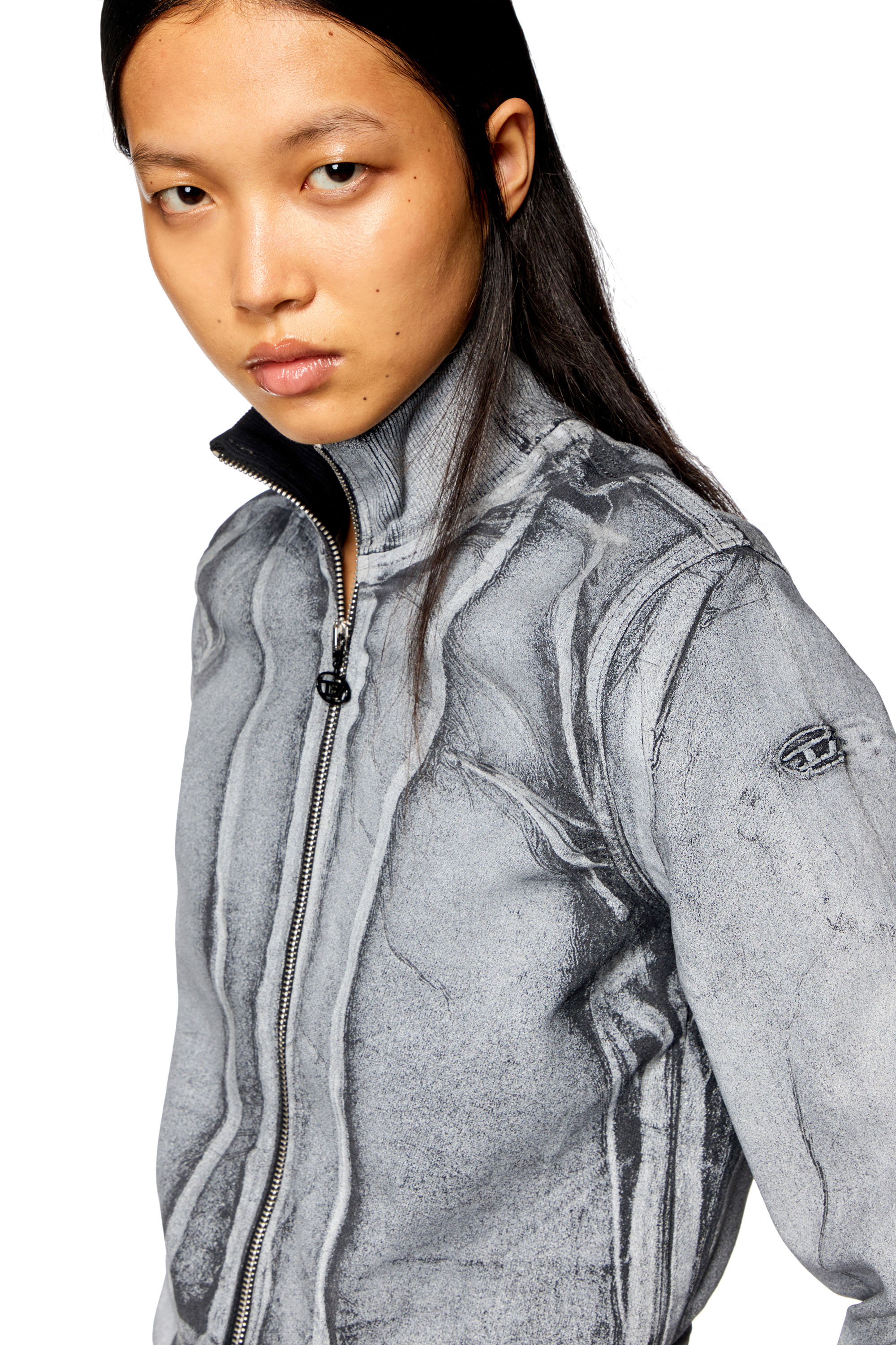 Diesel - D-EMY-S TRACK, Woman's Zip sweatshirt in printed Track Denim in Dark grey - 5