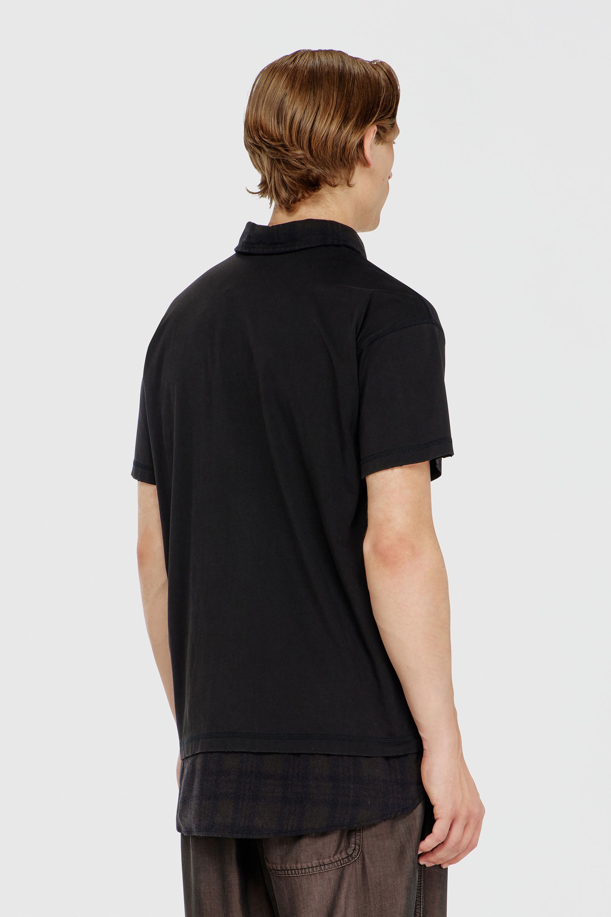 Diesel - T-ANSEL, Polo de punto con detalles de franela a cuadros Hombre in Negro - 4