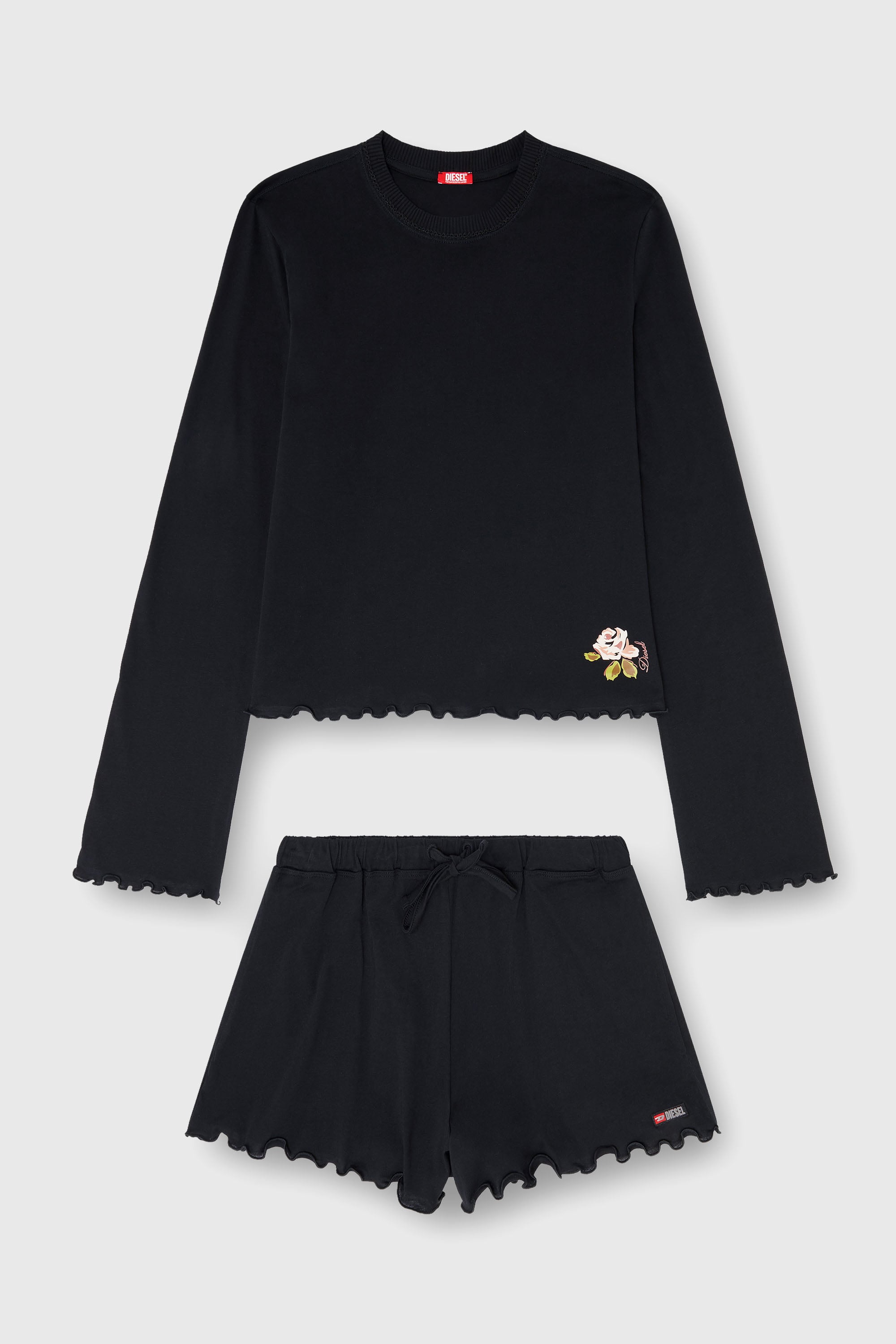 Diesel - SET-LORELAI-D-CORE, Conjunto de pijama de algod&oacute;n con detalle floral Mujer in Negro - 4