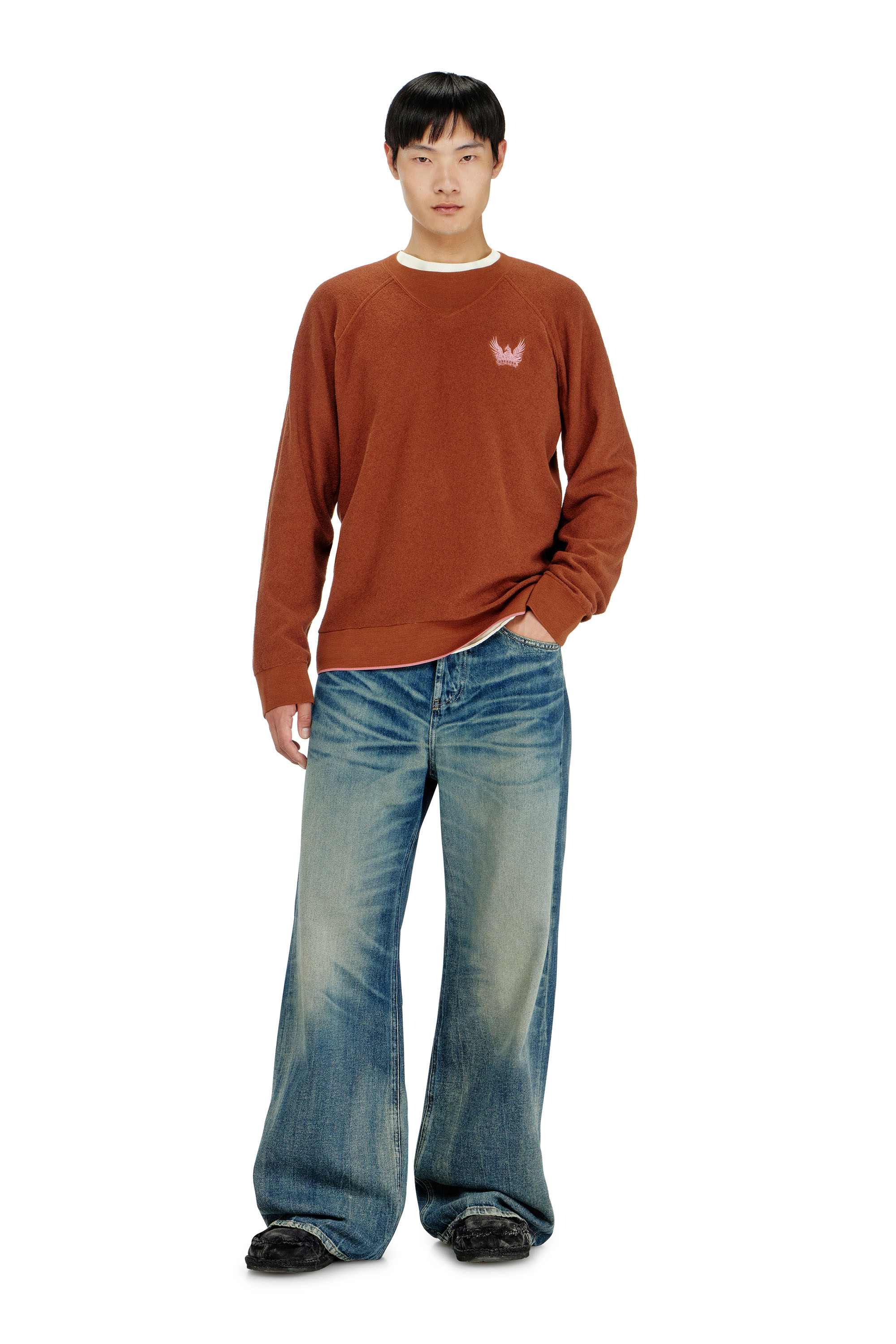 Diesel - K-RALFS, Man's Boucl&eacute; jumper with Phoenix embroidery in Brown - 2