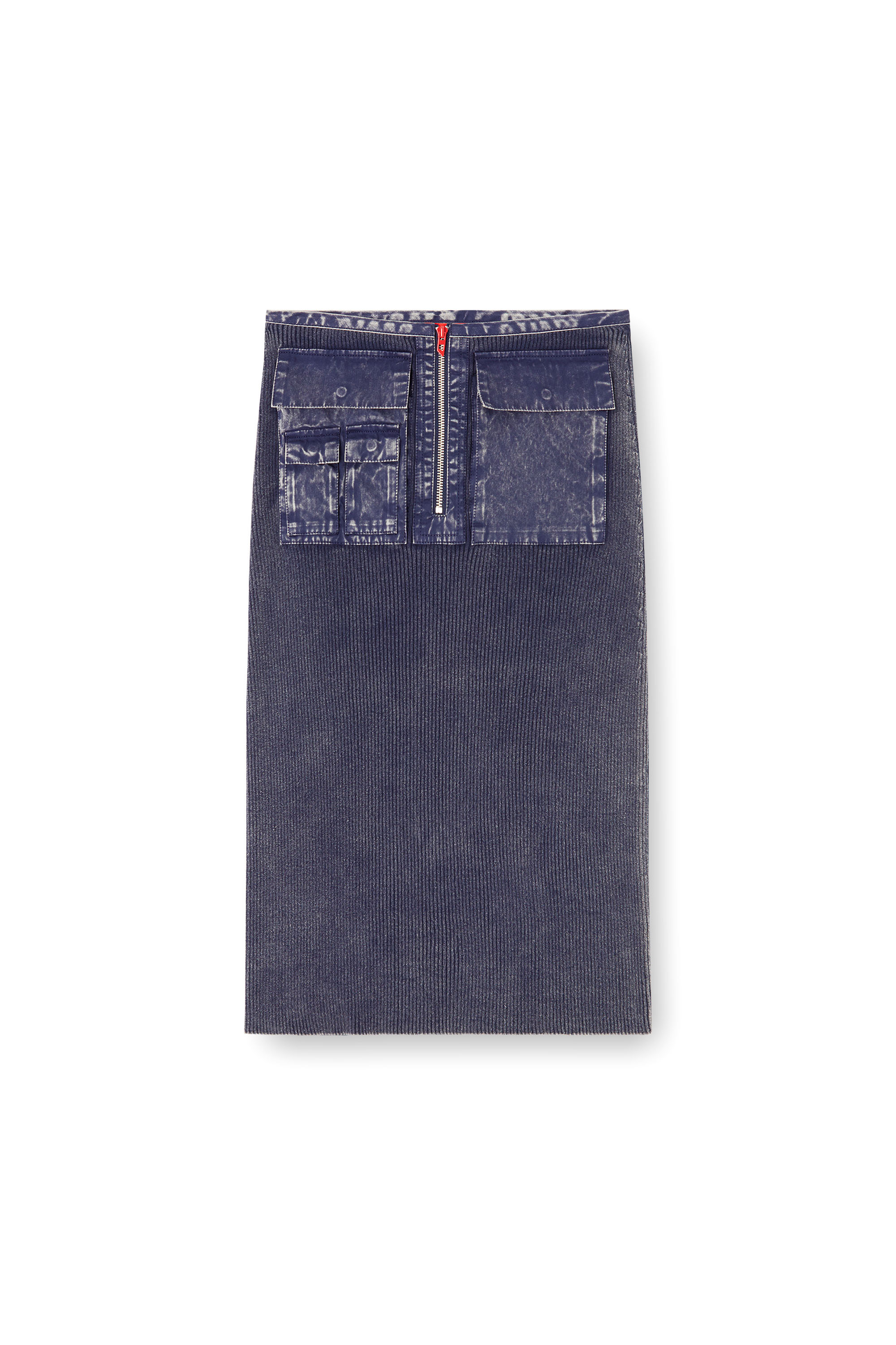 Diesel - M-MERYN, Woman's Knit midi skirt with denim cargo pockets in Blue - 4
