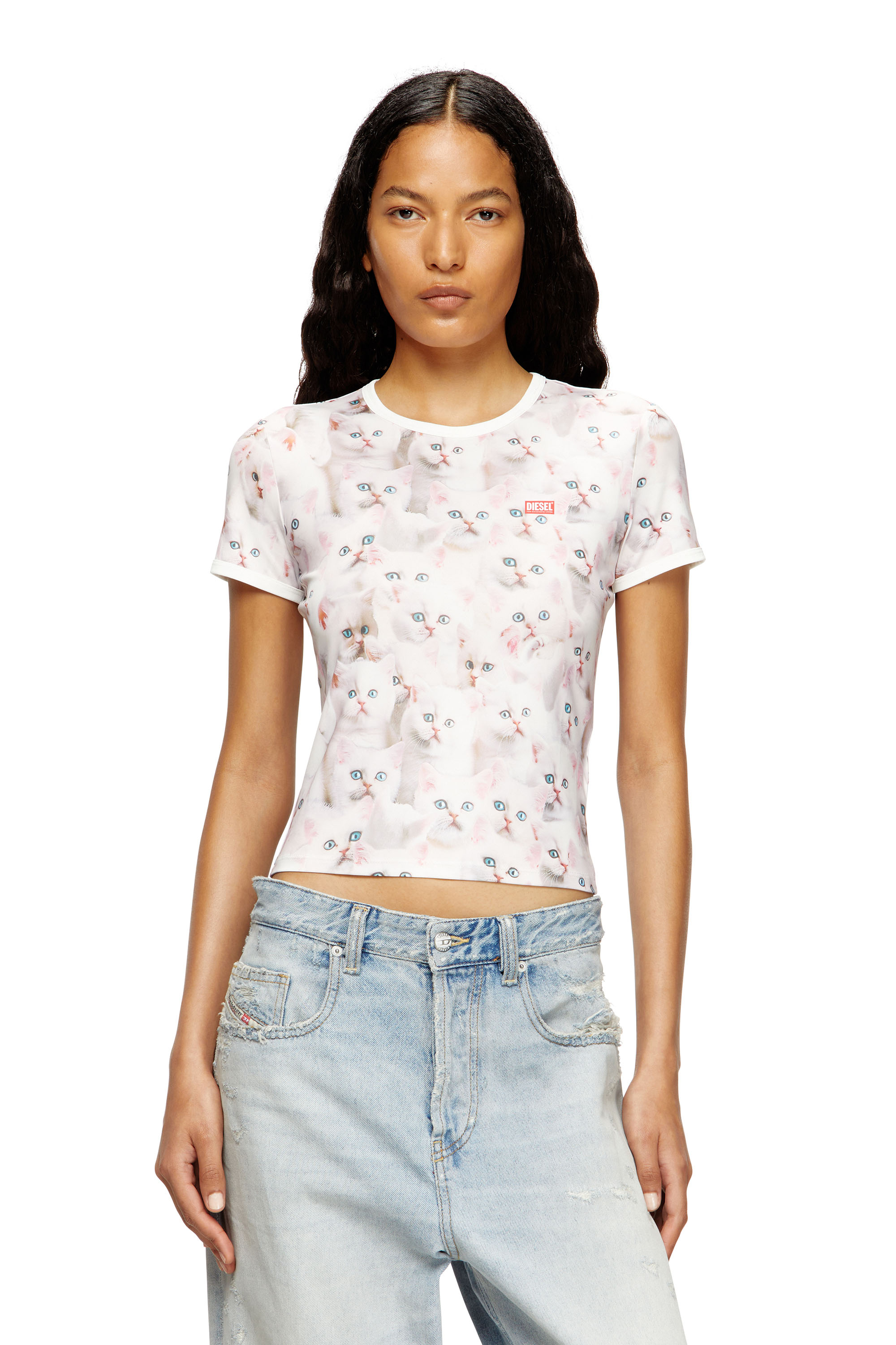 Diesel - T-UNCLAU, Haut en jersey avec imprimé intégral Femme in Blanc - 1
