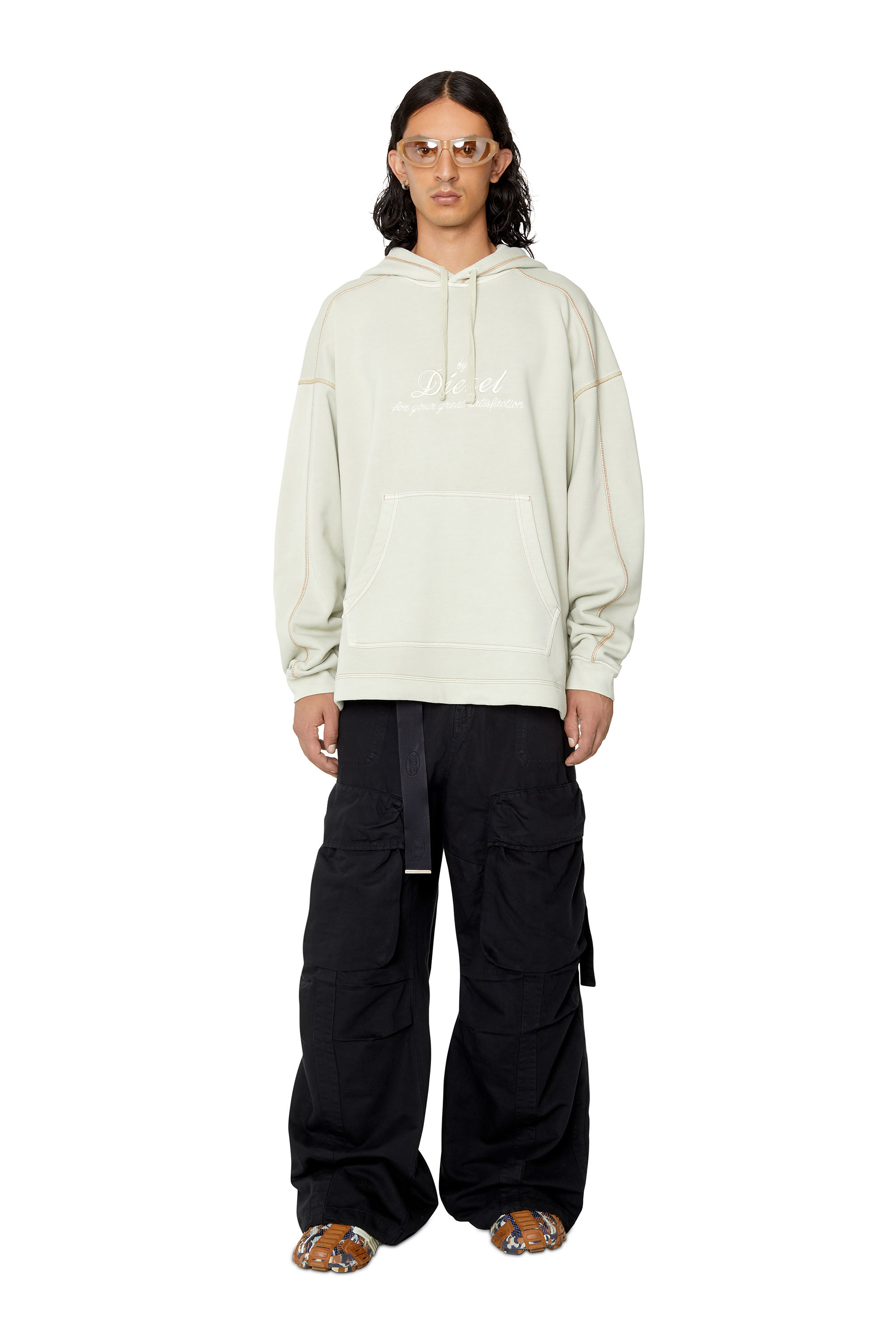 Diesel - S-VULCHOOD, Man's Logo hoodie with embroidered logo in Beige - 1