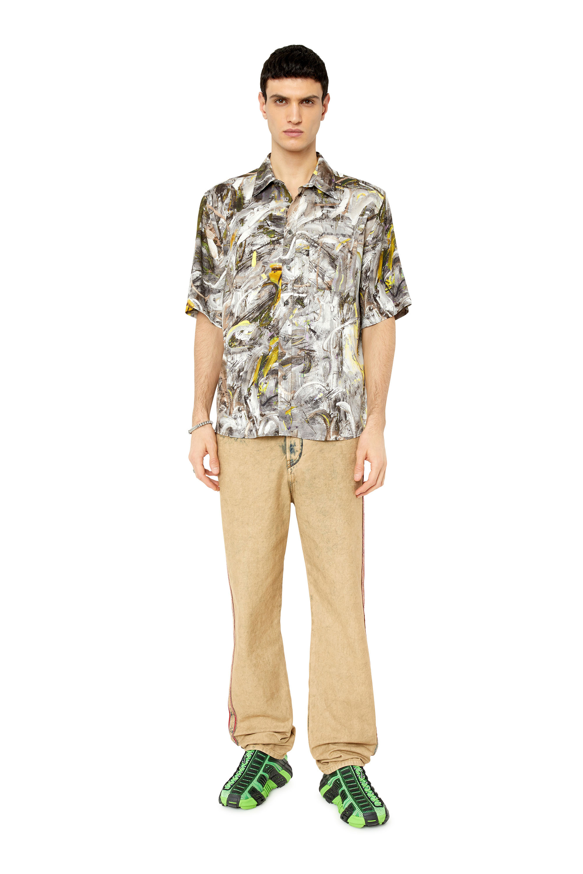 Diesel - S-UMBE-SSL-PRINT, Man's Short sleeve shirt in printed twill in Grey/White - 1