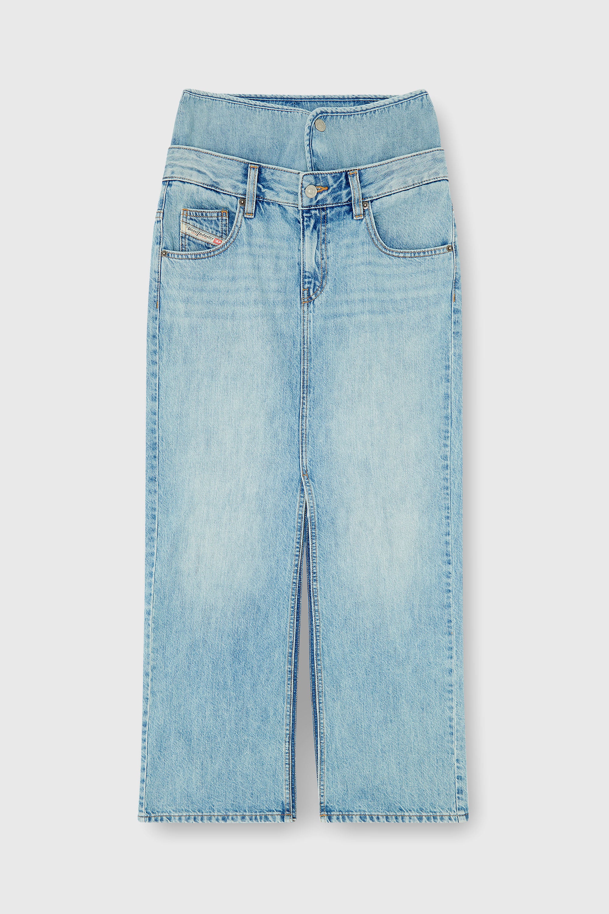 Diesel - DE-SPIVEY, Female's Jean-illusion denim maxi skirt with slits in Light Blue - 2