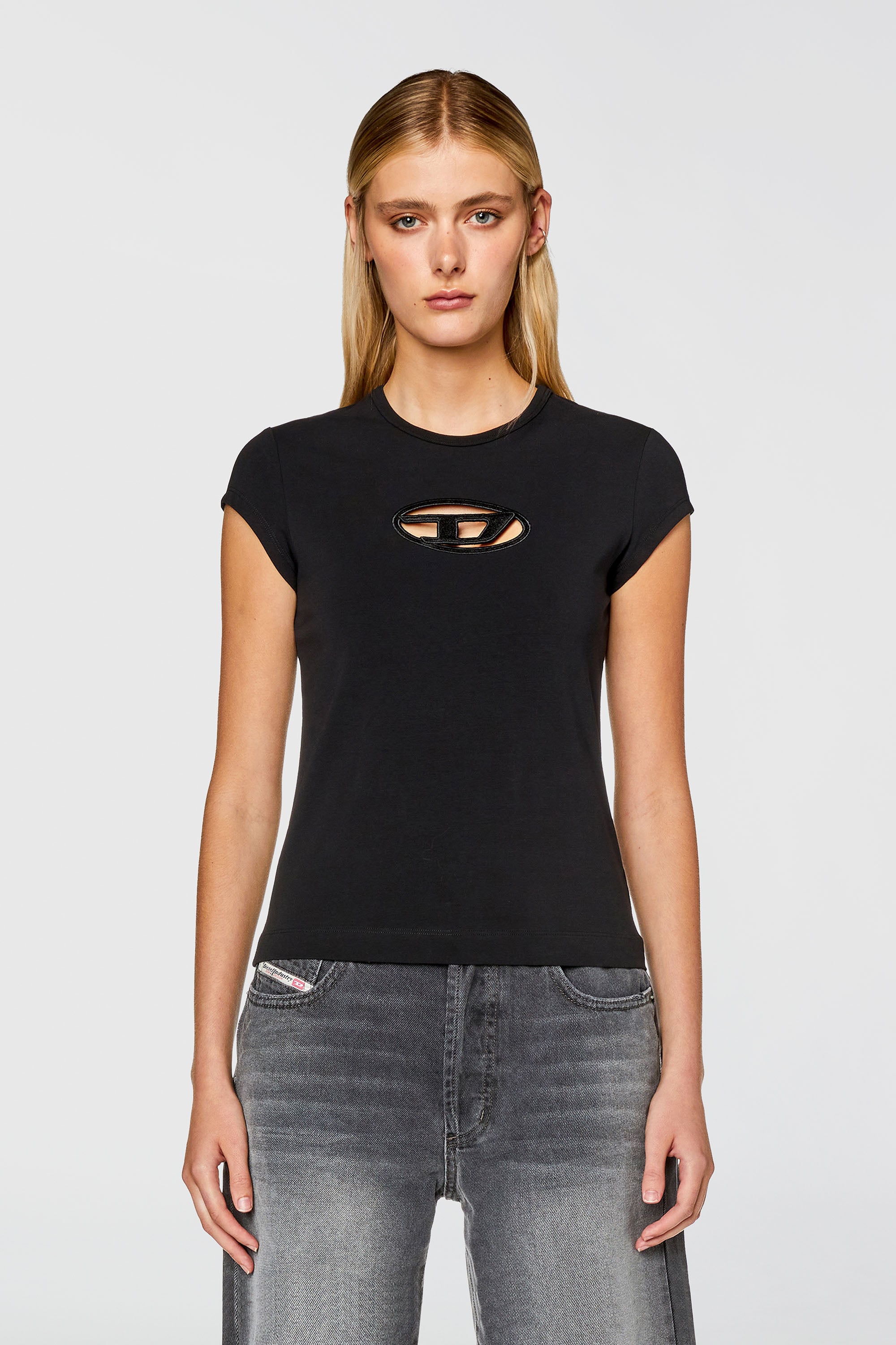 Diesel - T-ANGIE, Camiseta con logotipo cuc&uacute; Mujer in Negro - 5