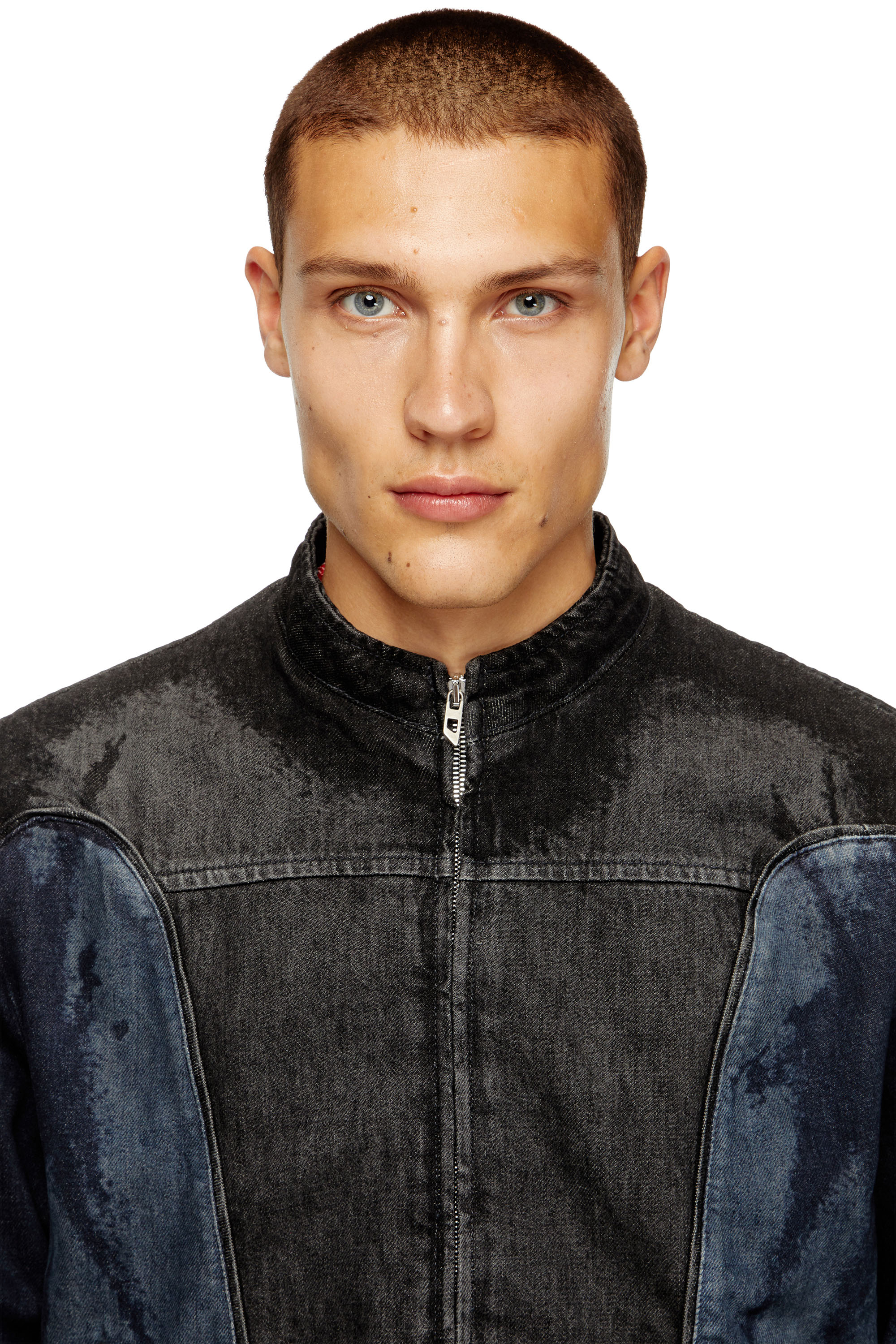 Diesel - D-BLENK-S, Male's Biker-style jacket in bicolour denim in Black/Blue - 4