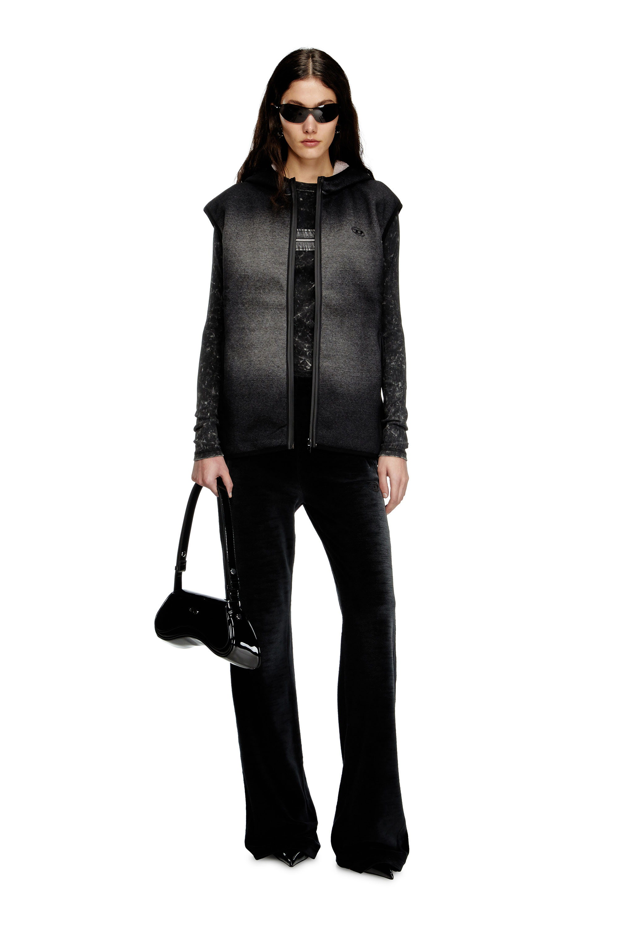 Diesel - S-HAKY, Unisex's Hooded vest in denim-effect jacquard in Black - 2