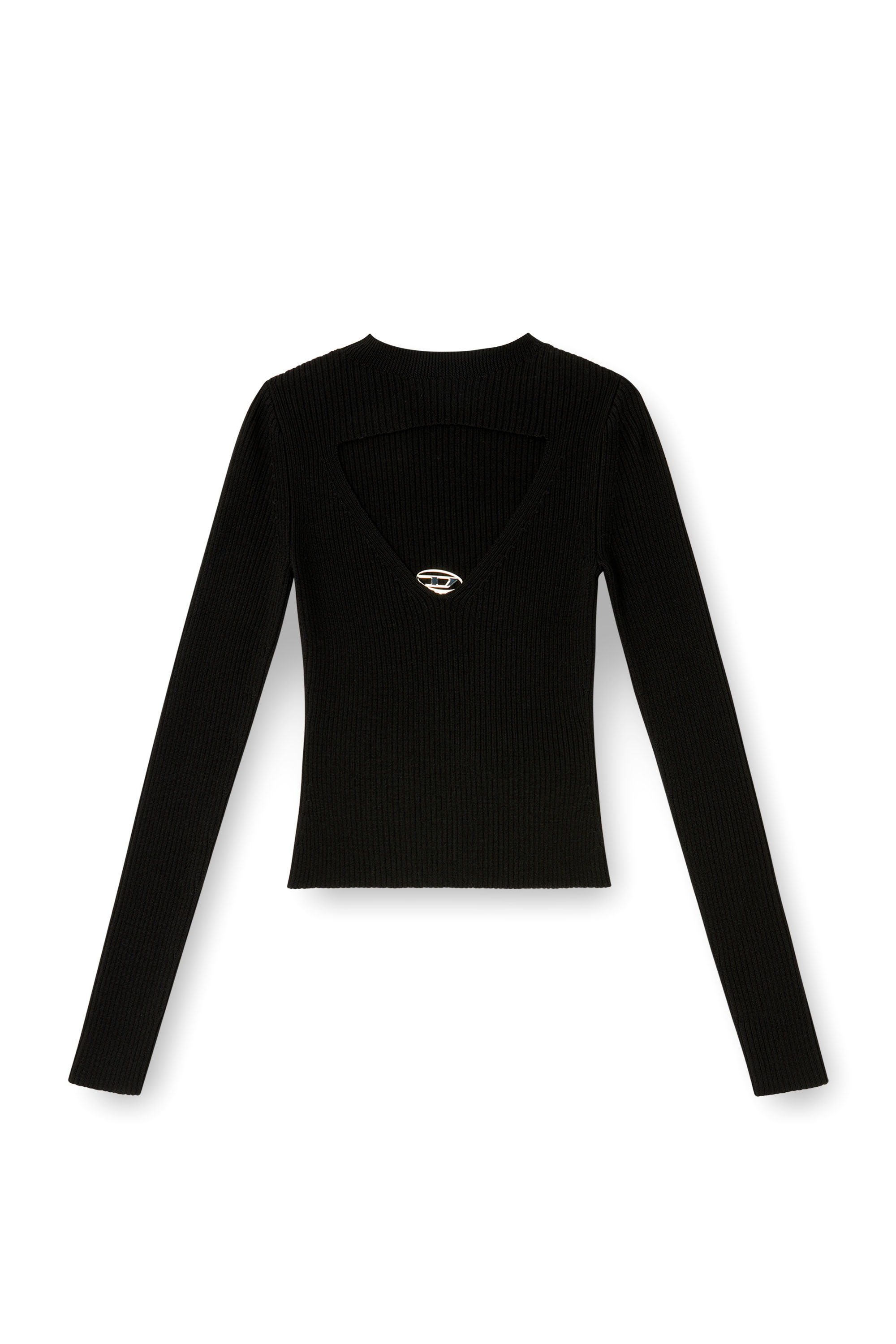 Diesel - M-OLINA, Pull côtelé en laine avec cut-out Femme in Noir - 2