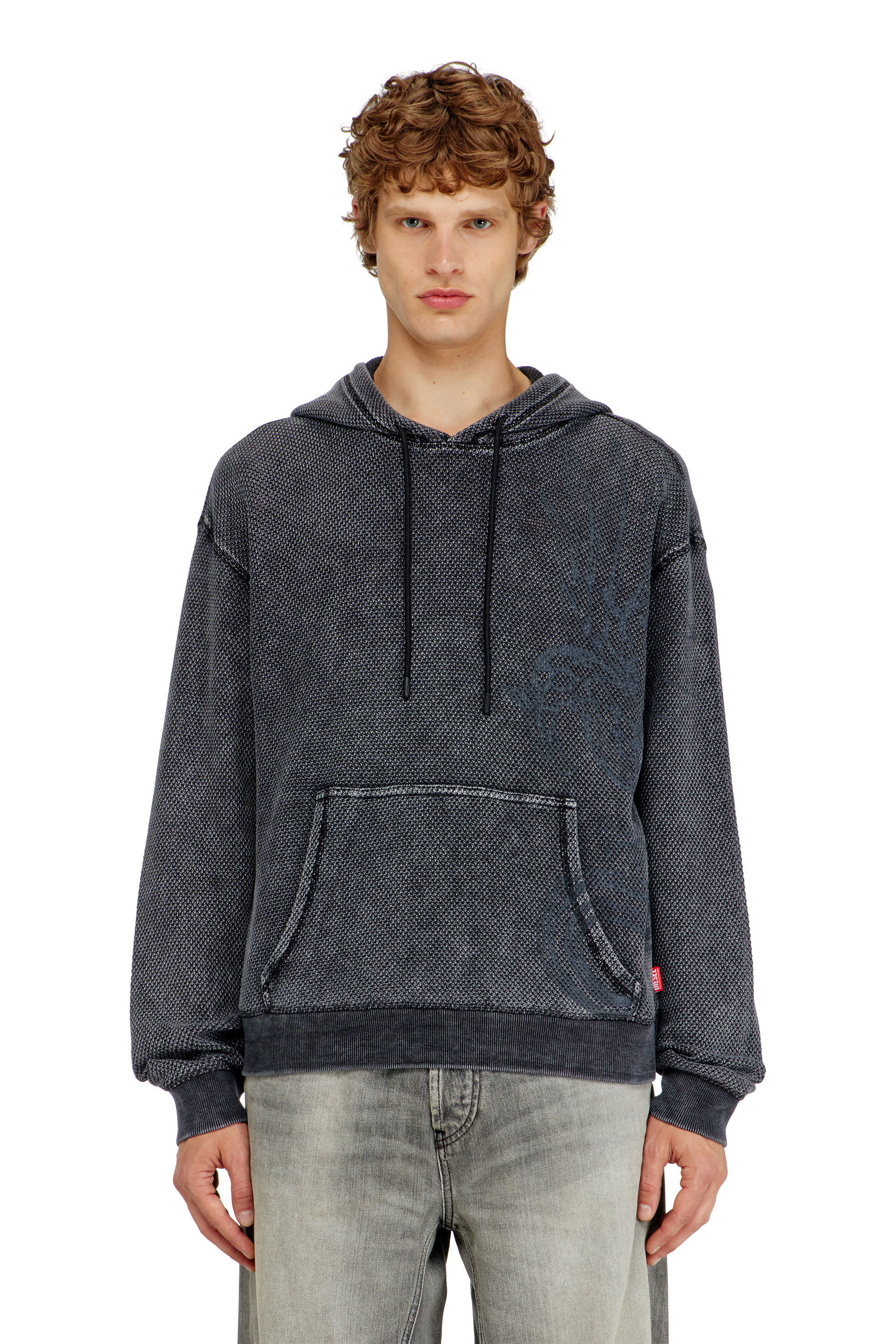 Diesel - S-NORM-HOOD-AA1, Sudadera con capucha de malla de algod&oacute;n texturizada Hombre in Gris - 1
