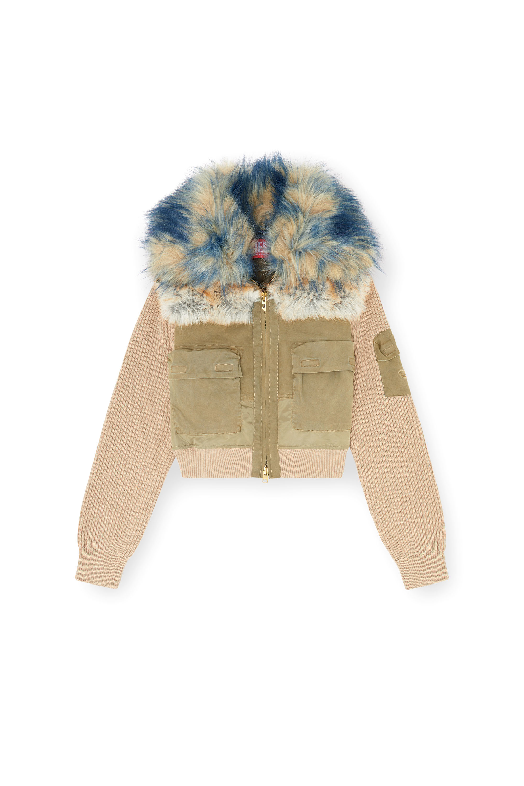 Diesel - G-USTAV, Bomber con ribete de punto y detalles de felpa Mujer in Beige - 3