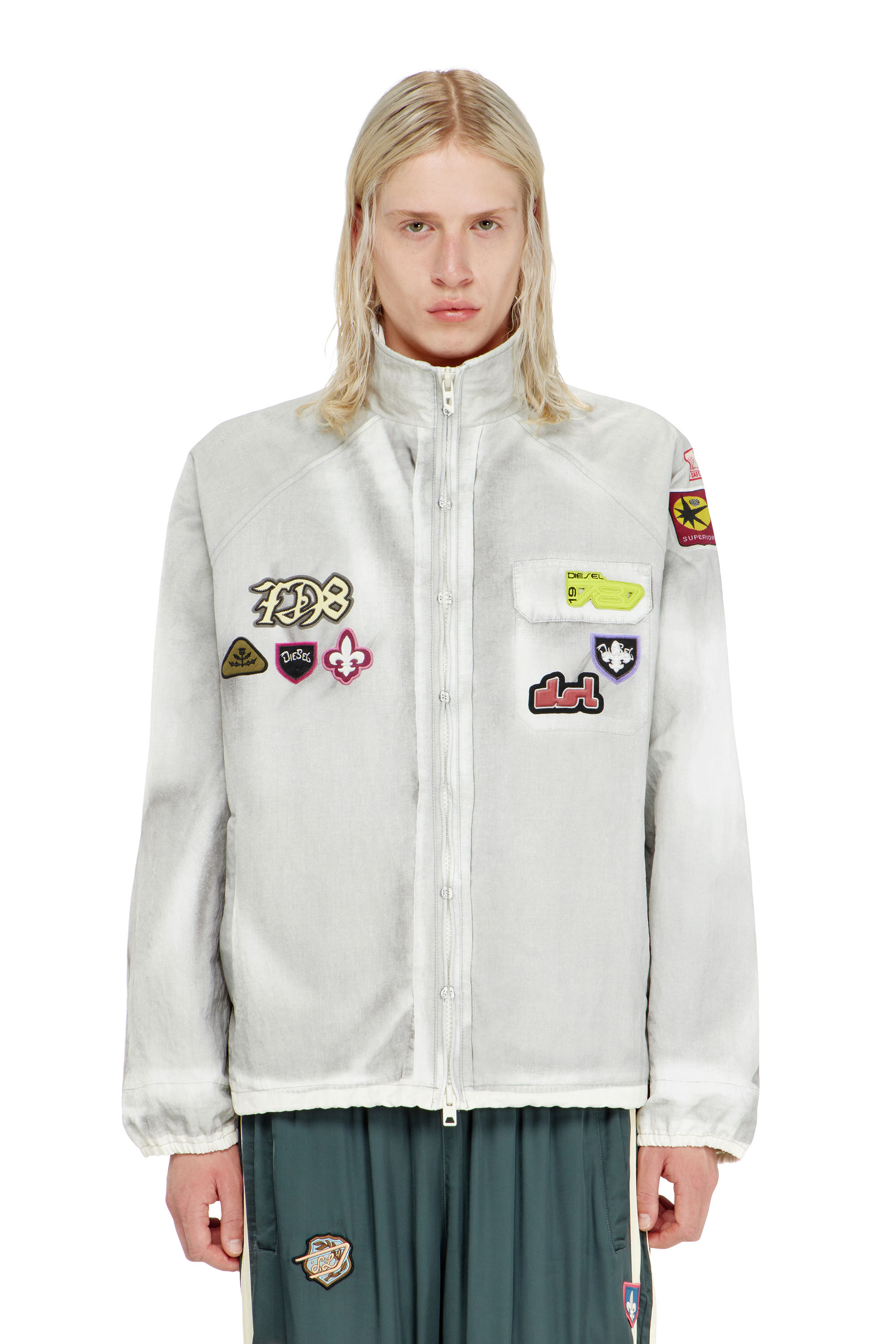 Men's Windbreaker with trompe l'oeil patches | Grey | Diesel US