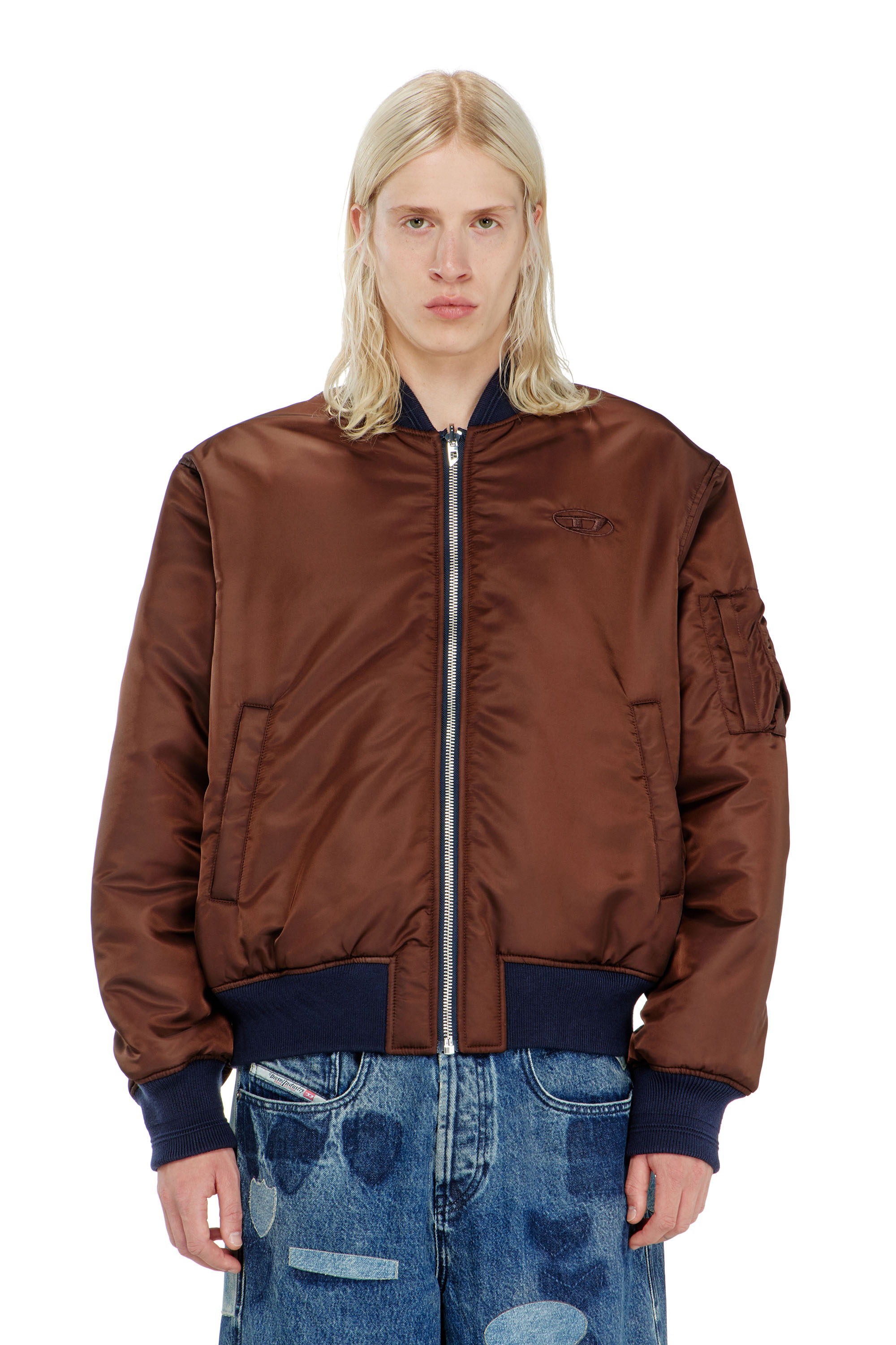 Diesel - W-TYPE-D1, Man's Padded bomber jacket with Oval D embroidery in Navy Blue - 7