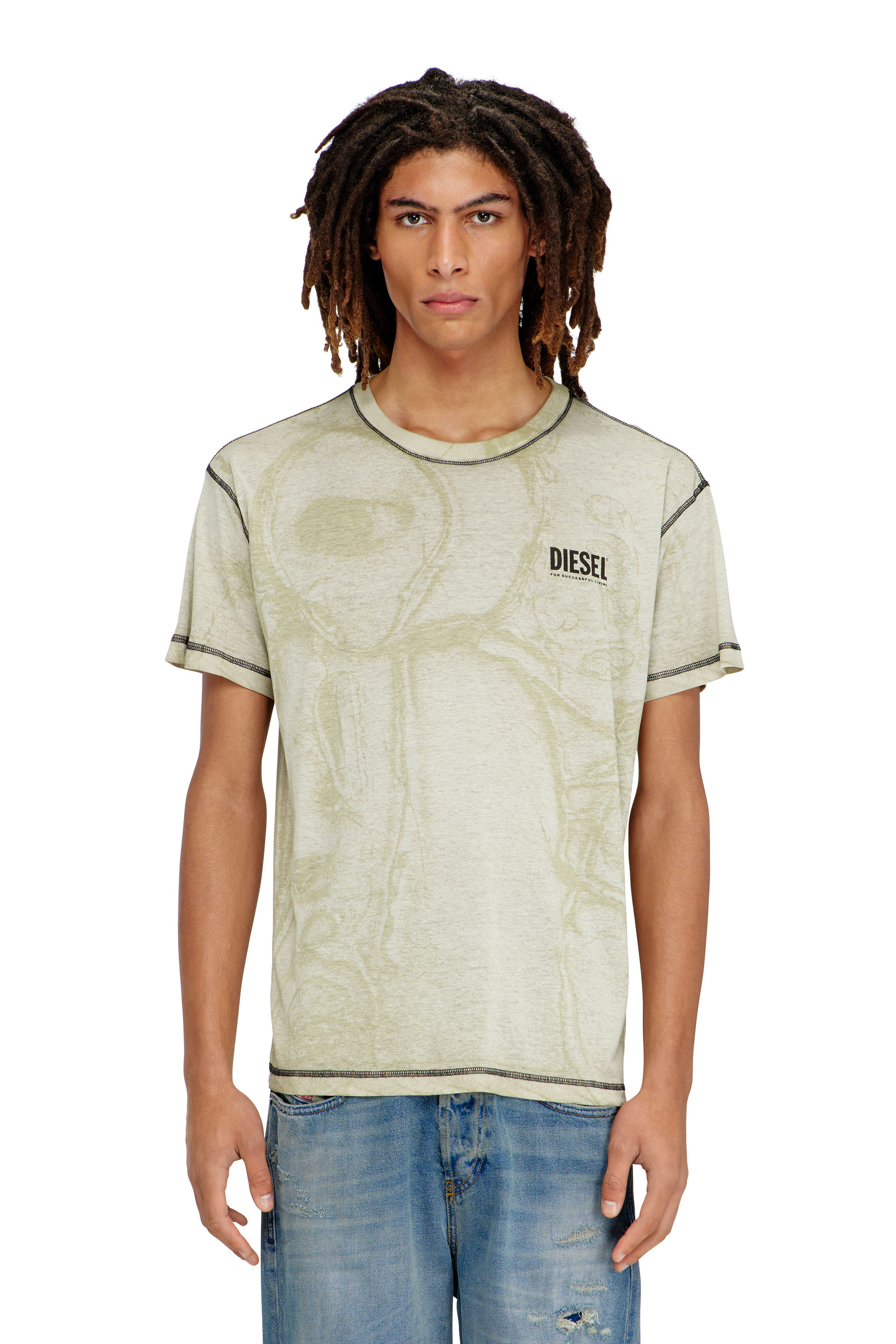 Diesel - T-NORM-V15, Camiseta de c&aacute;&ntilde;amo y algod&oacute;n con estampado integral Hombre in Gris - 3