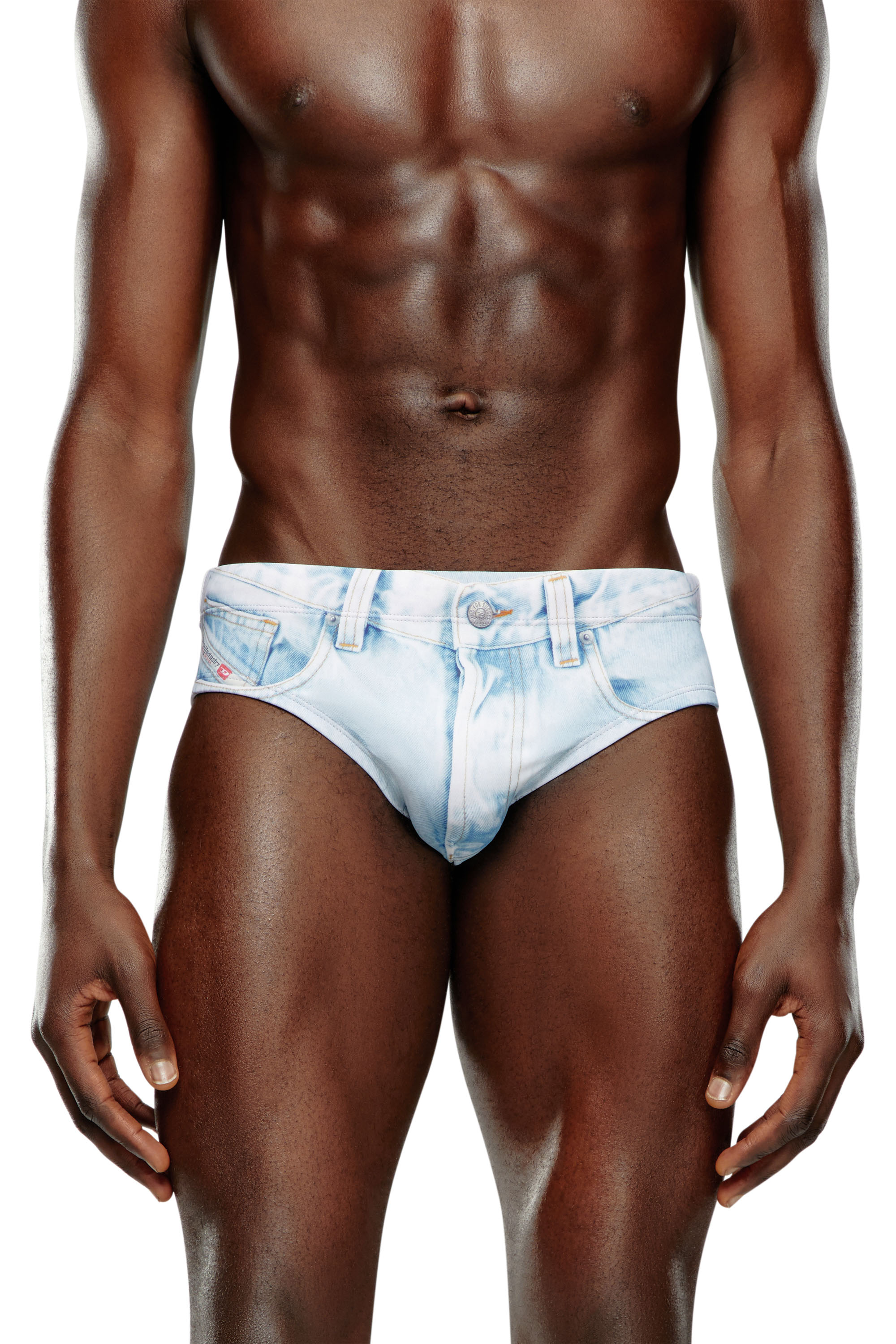 Diesel - BMBR-ALFIE, Man's Swim briefs with denim trompe l'oeil in Light Blue - 1