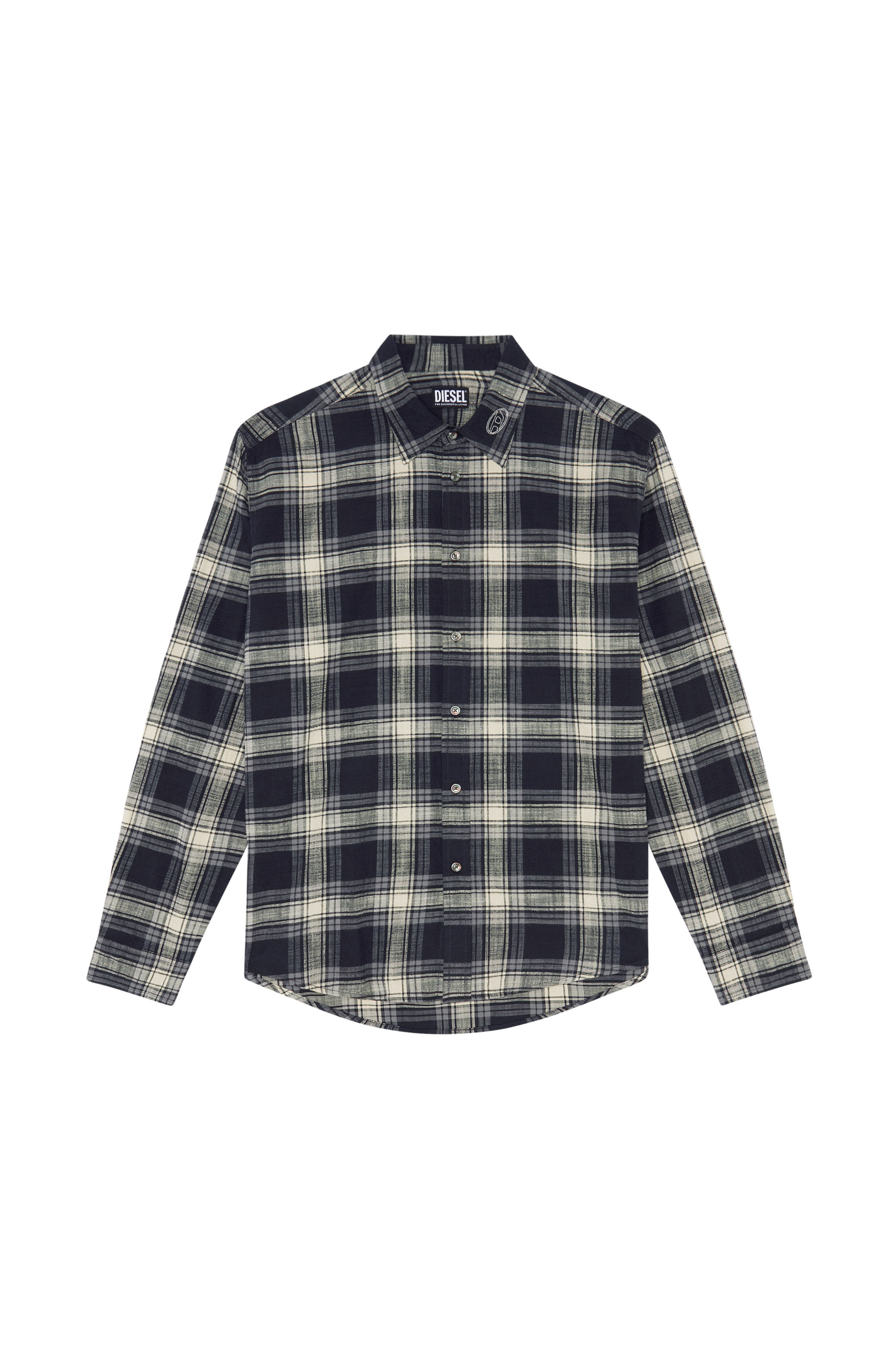 Diesel - S-UMBE-CHECK-NW, Man's Checked shirt in slub flannel in Black/Grey - 2