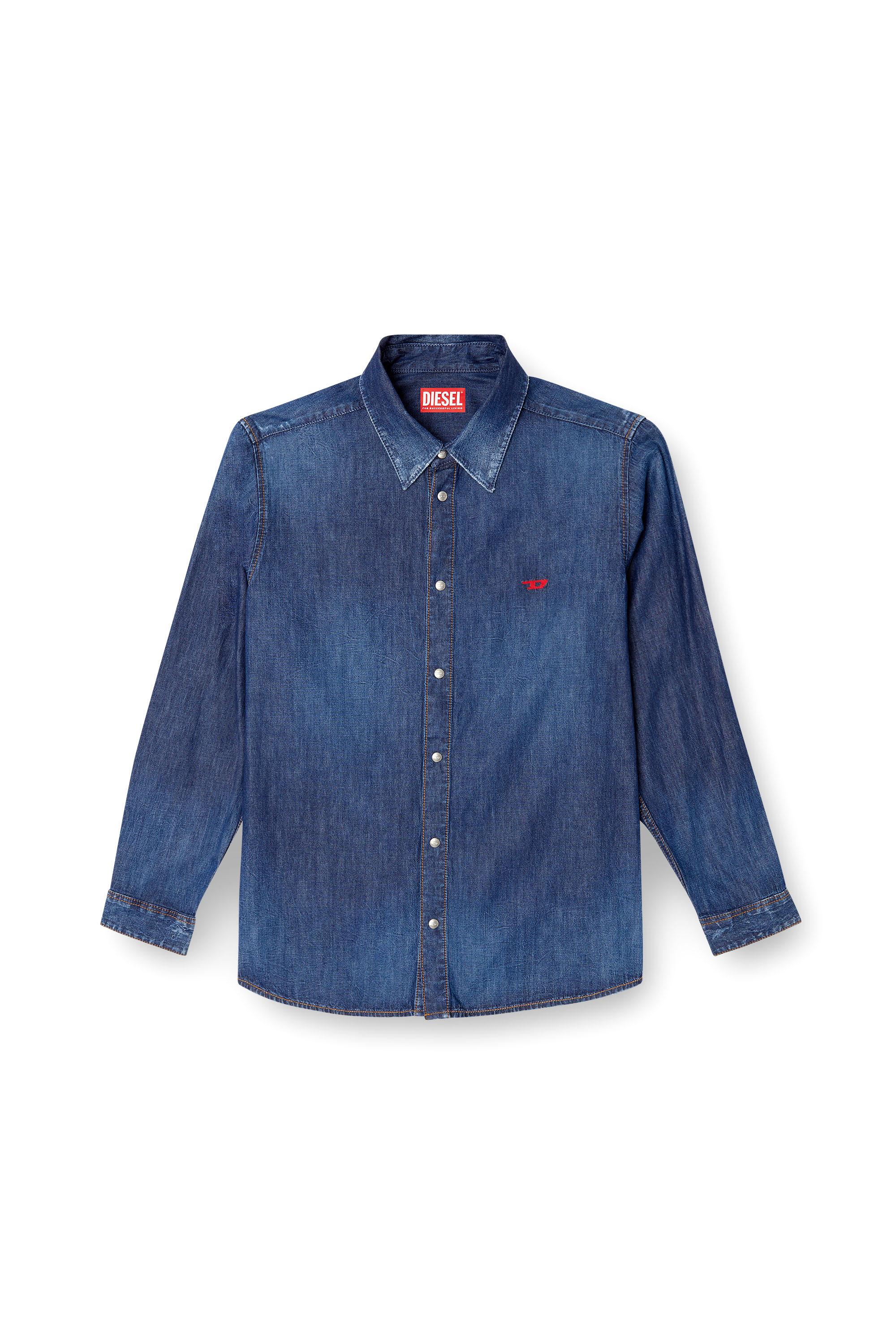 Diesel - D-SIMPLY, Male's Denim shirt with embroidered logo in Medium Blue - 3