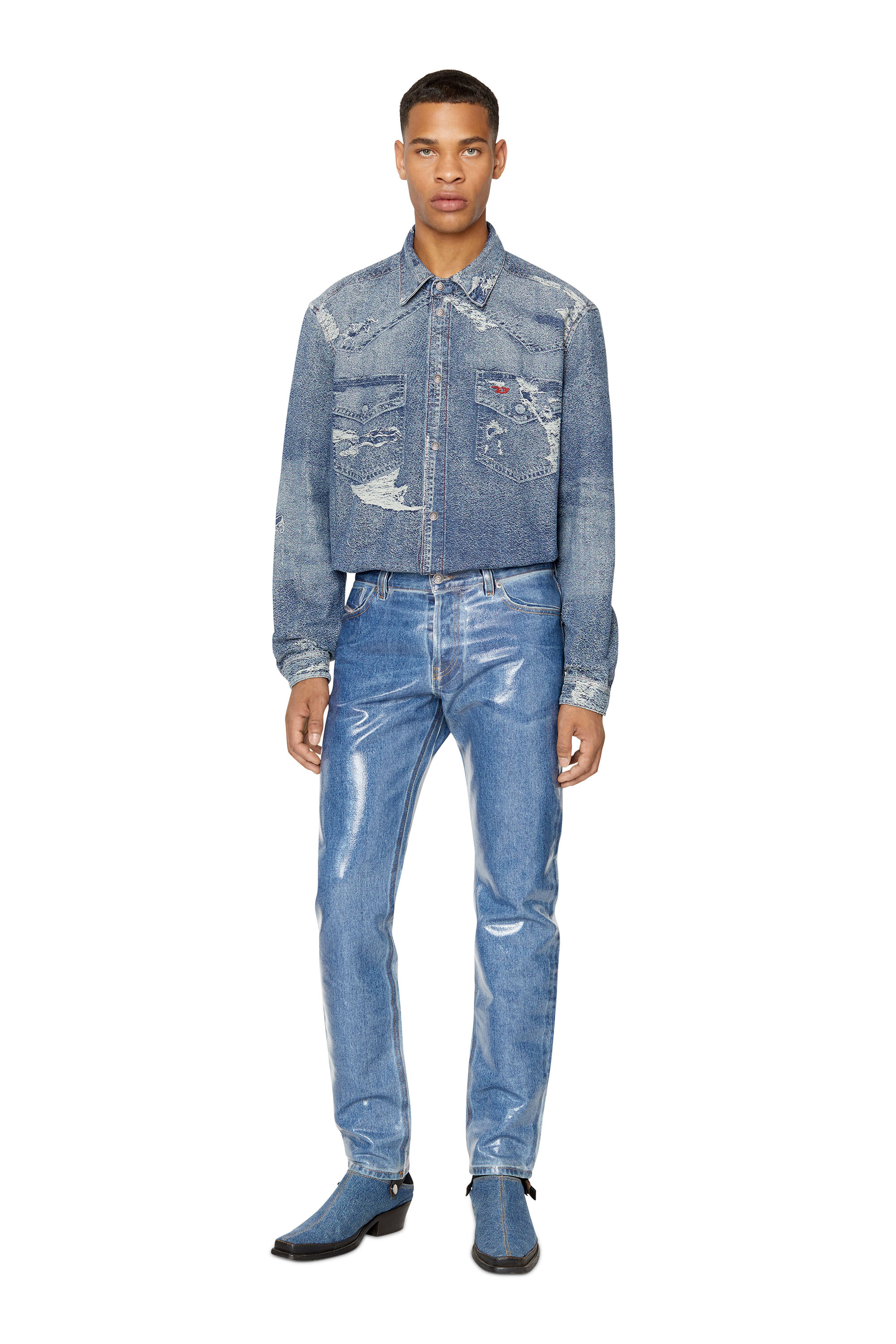 Jacquard shirt with trompe l'oeil effect