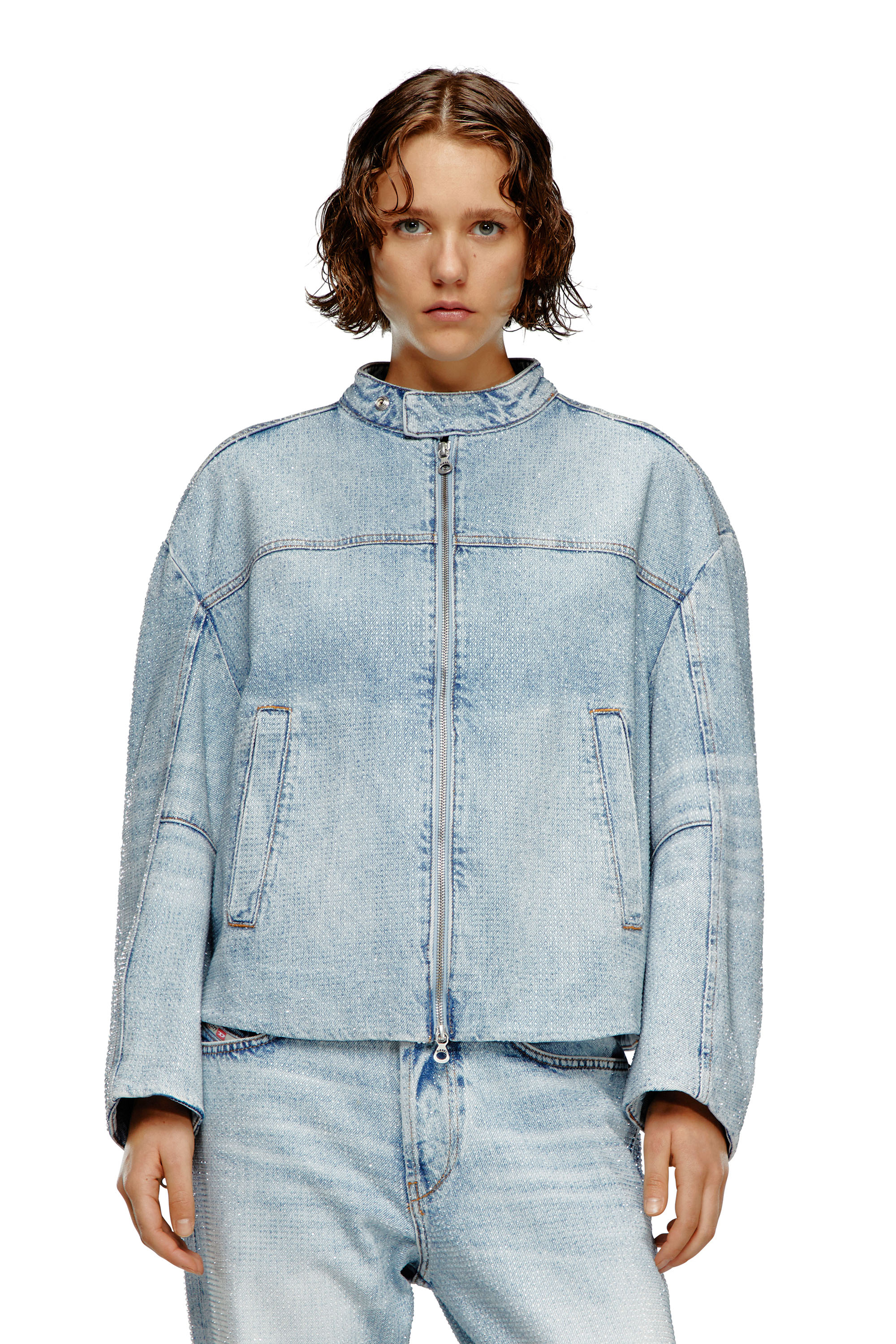 Diesel - DE-MARGE-FSE, Veste oversize en denim cristal Femme in Bleu - 6