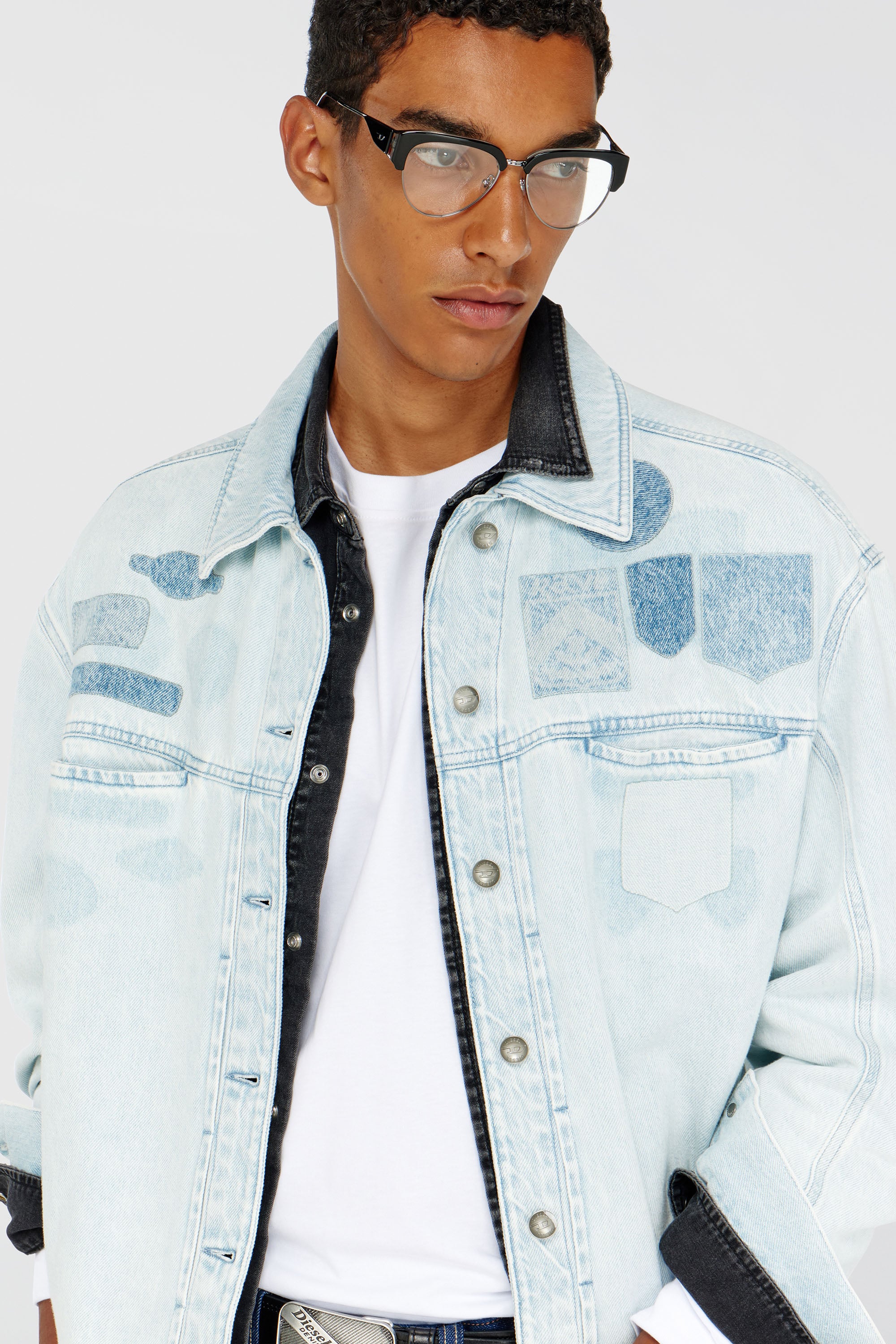 Diesel - D-RYMAVO-S, Unisex's Denim overshirt with patch effects in Light Blue - 4