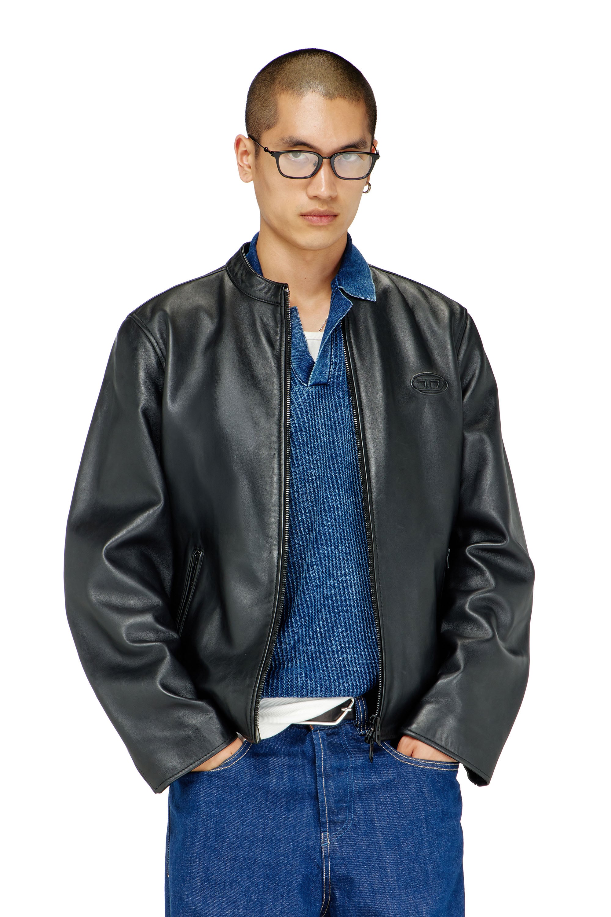 Diesel - L-TAD-WRD, Man's Biker jacket in waxed leather in Black - 1