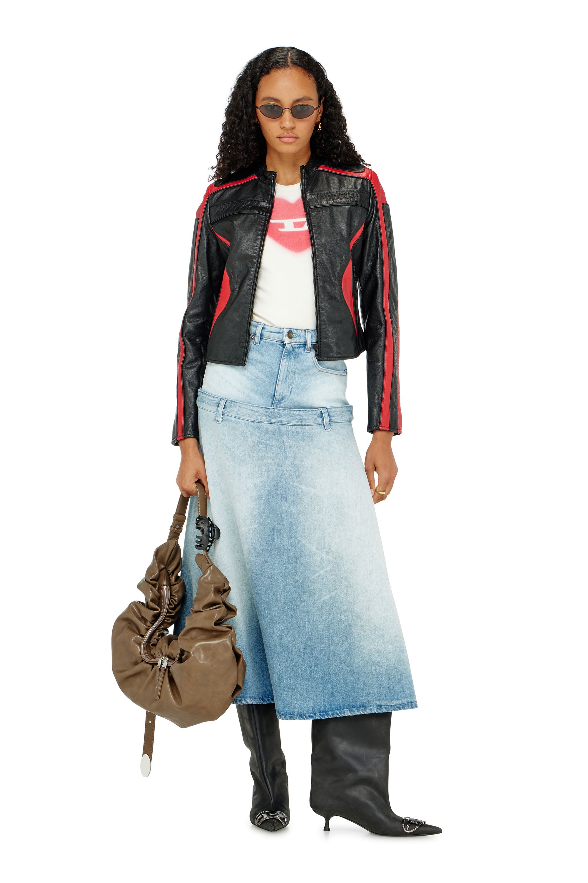 Diesel - L-OVABLE, Chaqueta biker de cuero en bloques de color Mujer in Multicolor - 2