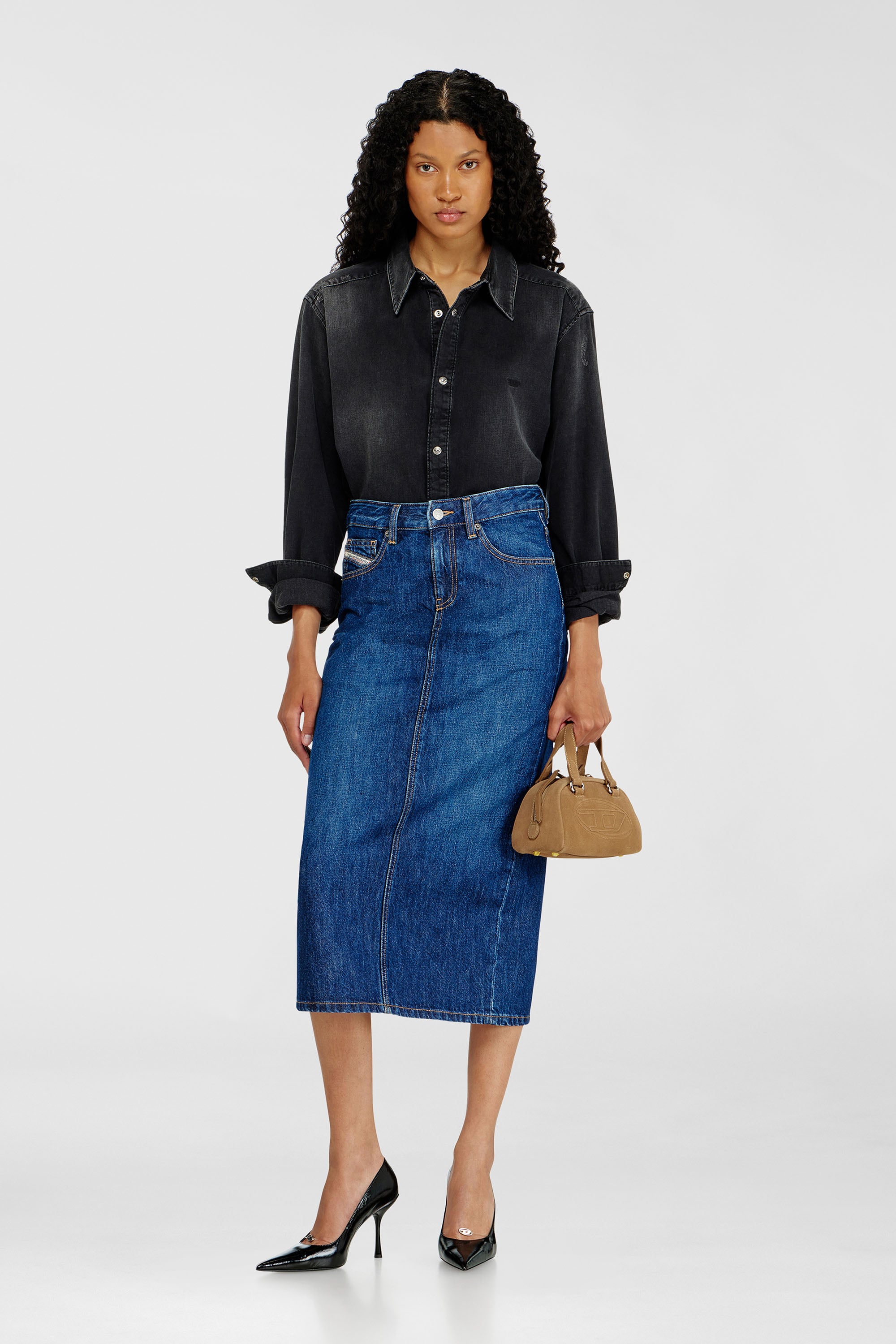 Diesel - DE-SKYE-D, Female's Denim midi skirt in Medium Blue - 1