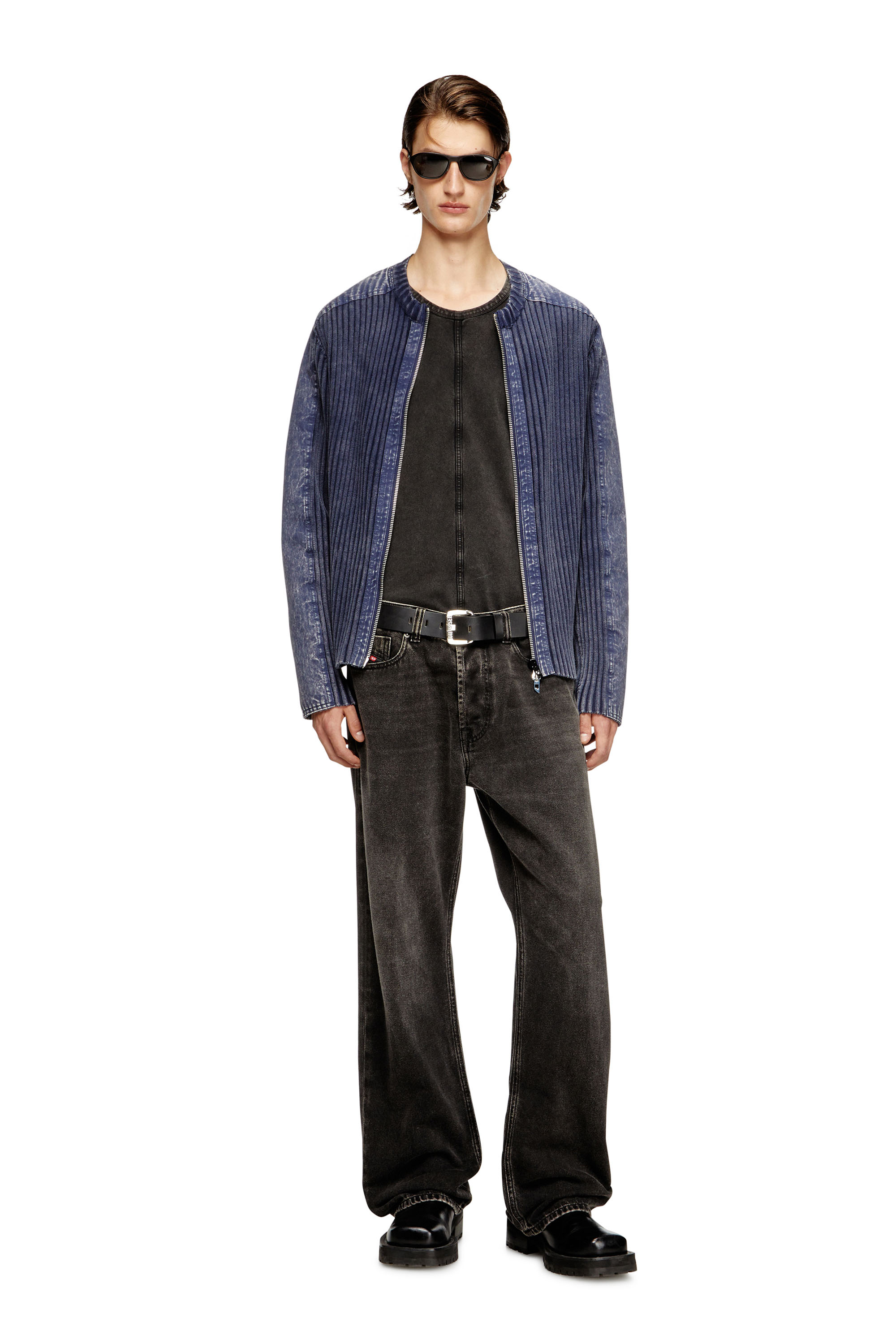 Diesel - K-MATTY, Cardigan zippé avec bandes de manches en denim Homme in Bleu - 1