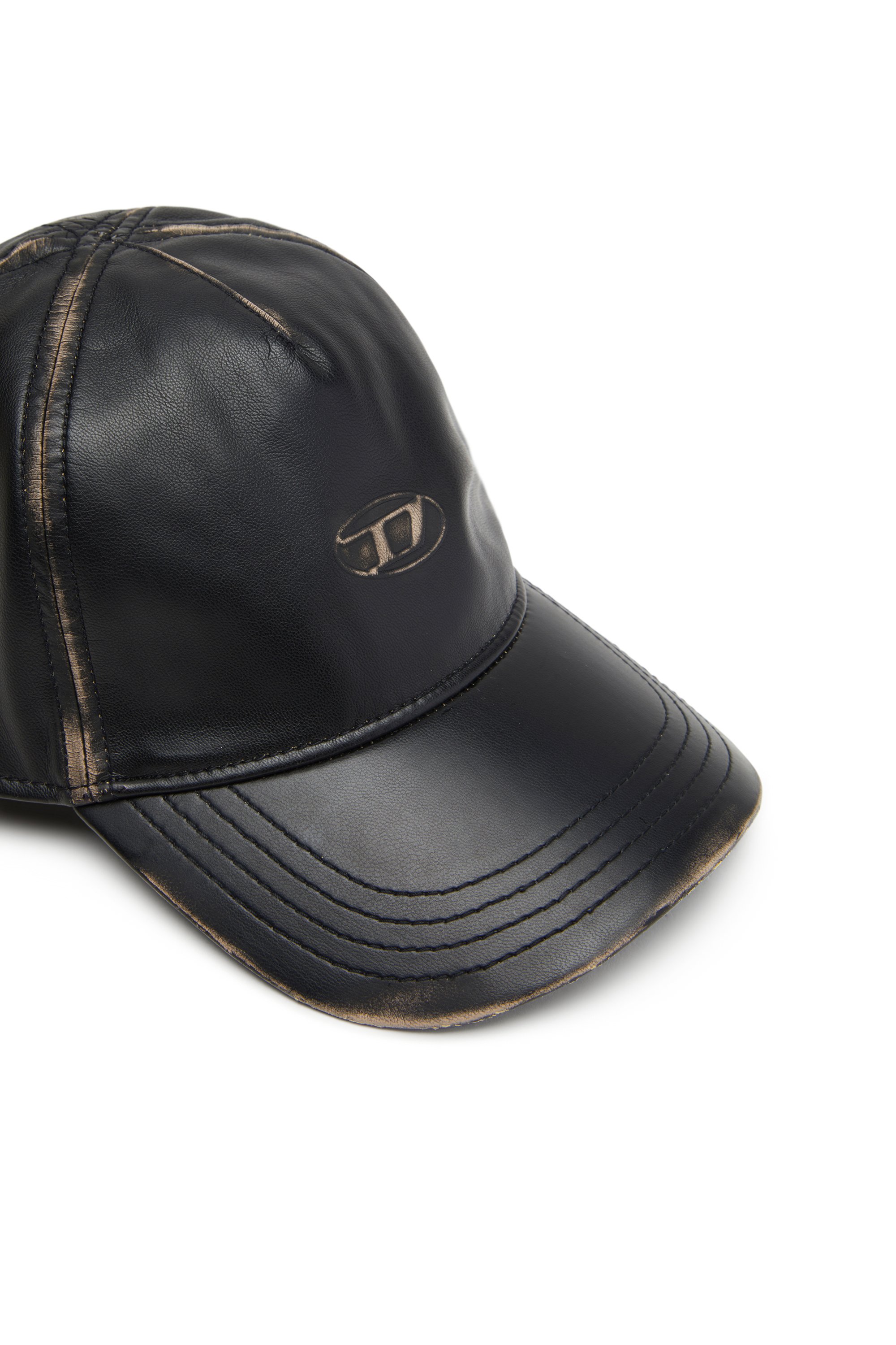 Diesel - C-HEATHER, Man's Baseball cap in faux leather in Black - 3
