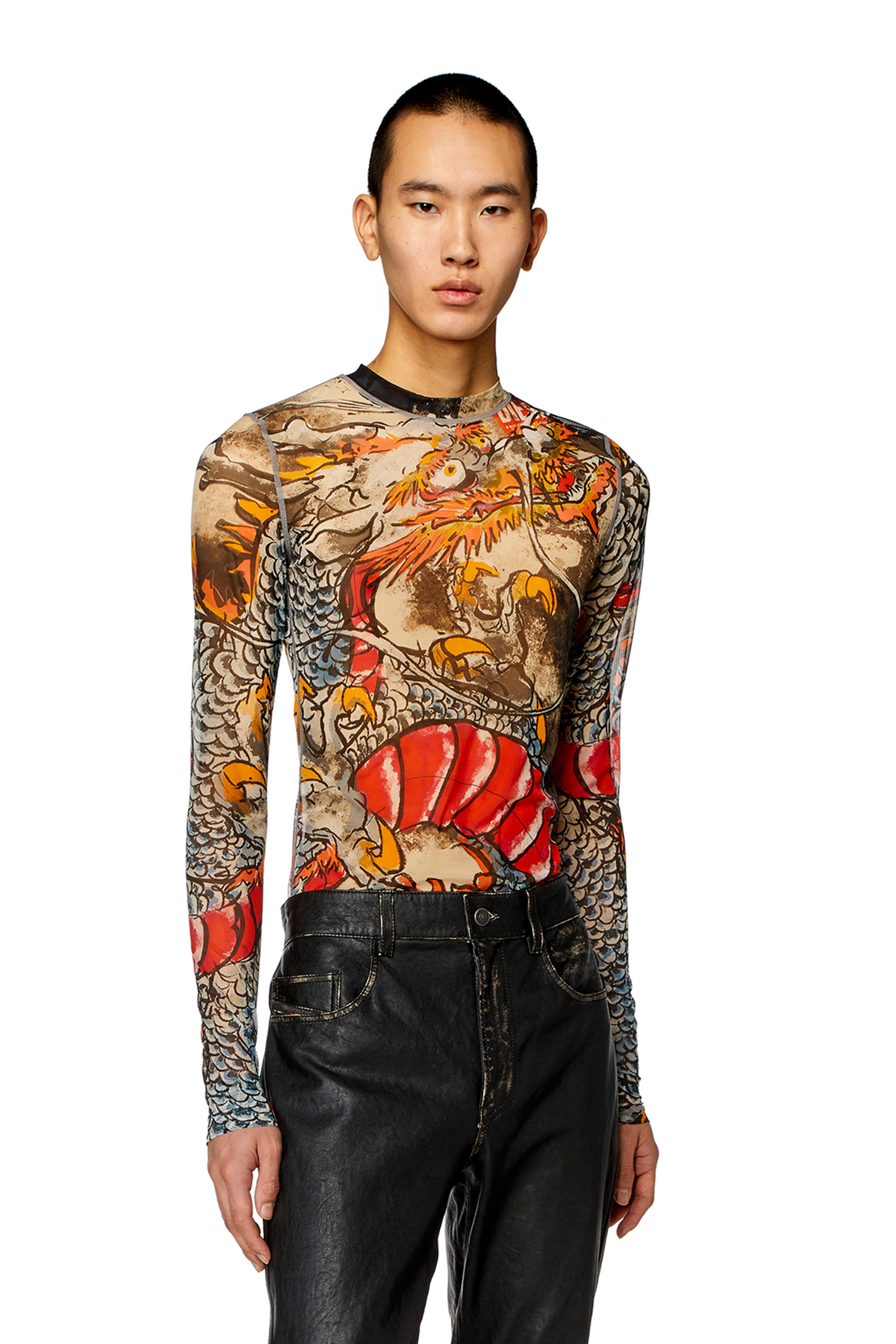 トップス diesel Long-sleeve with apple coreprint T-ANGIE Women's Long-sleeve cotton T-shirt, cut-out logo