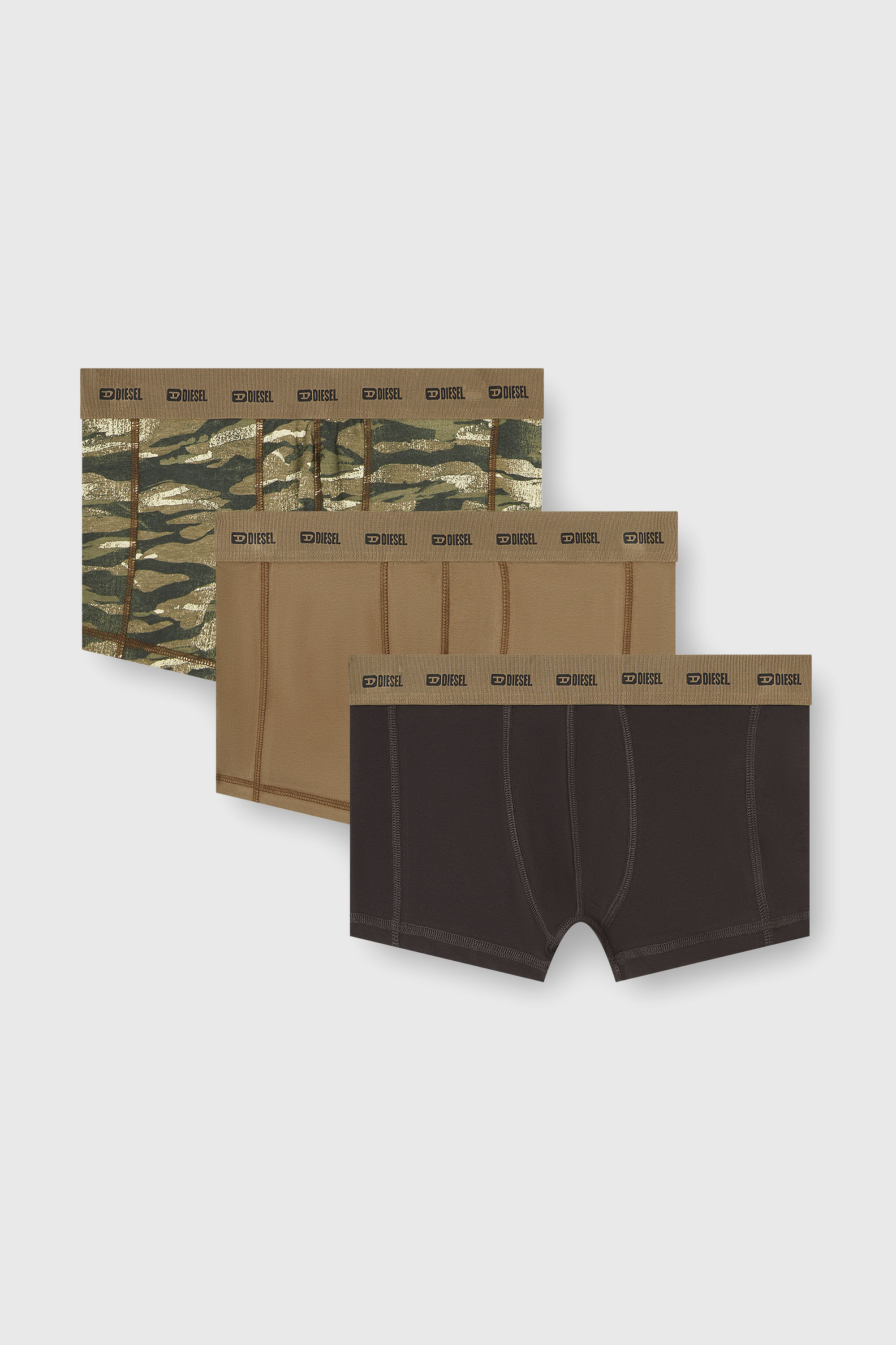 Diesel - DAMIEN-UTLT-3PACK, Male's Three-pack of boxer briefs plain and camo in Military Green - 1