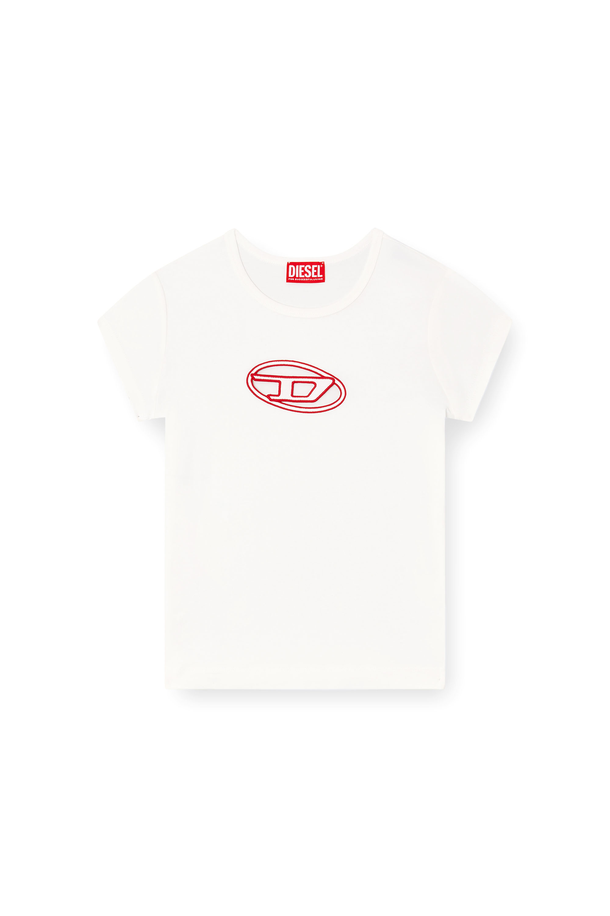 Diesel - T-ANGIE, Female's T-shirt with peekaboo logo in White/Red - 5