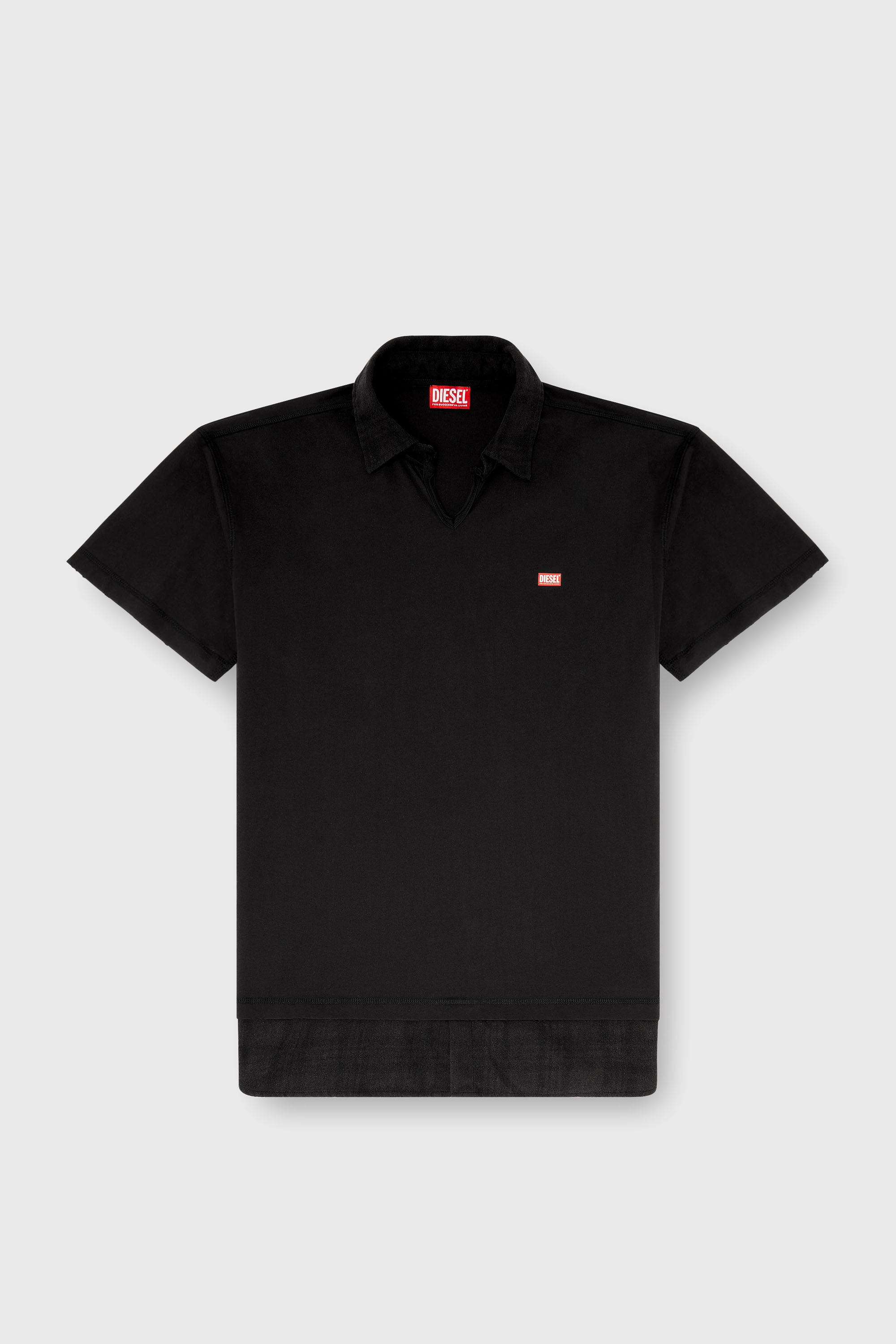 Diesel - T-ANSEL, Polo de punto con detalles de franela a cuadros Hombre in Negro - 2
