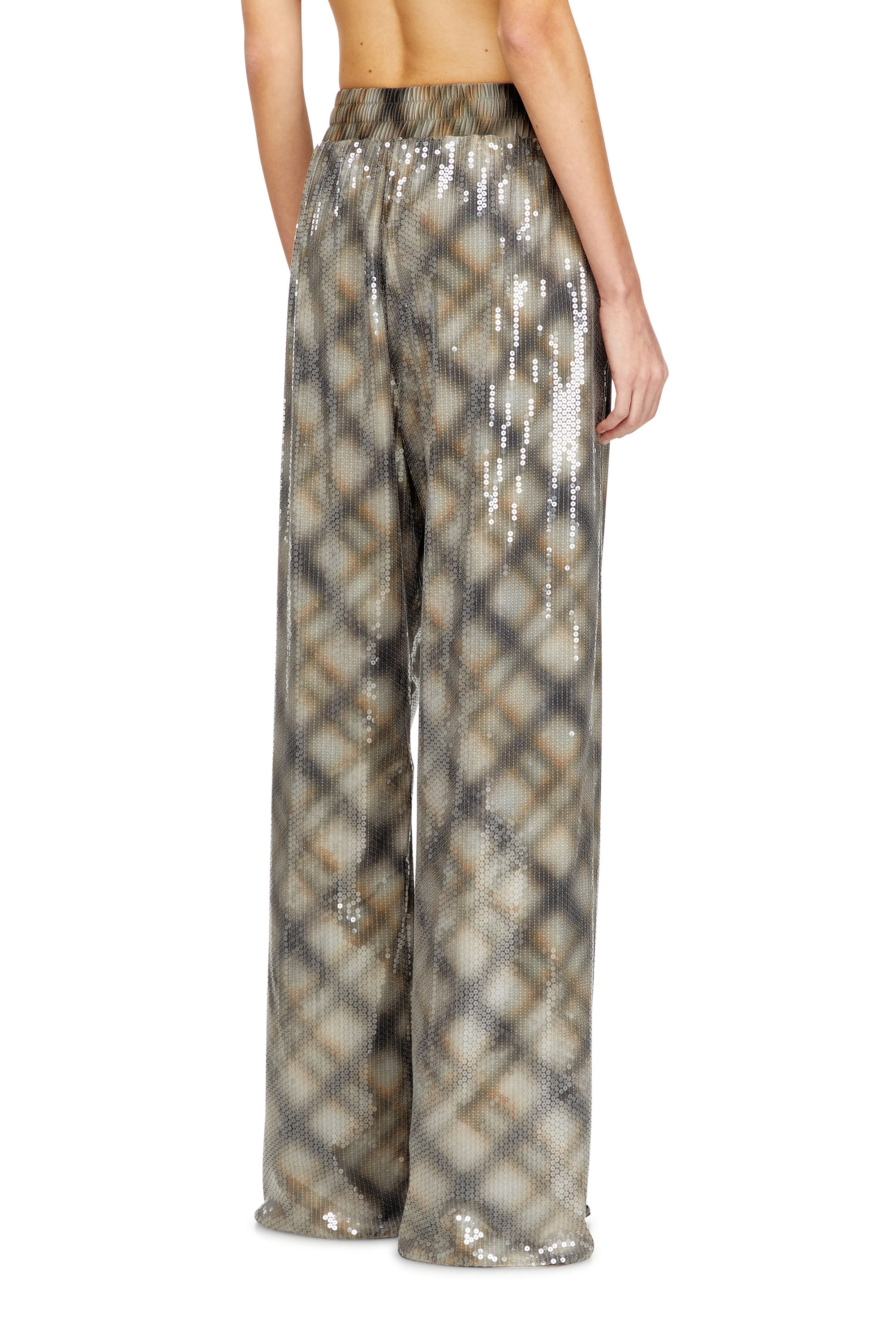 Diesel - P-ERQUEEN, Woman's Sequined pants in with plaid design in Beige/Grey - 4