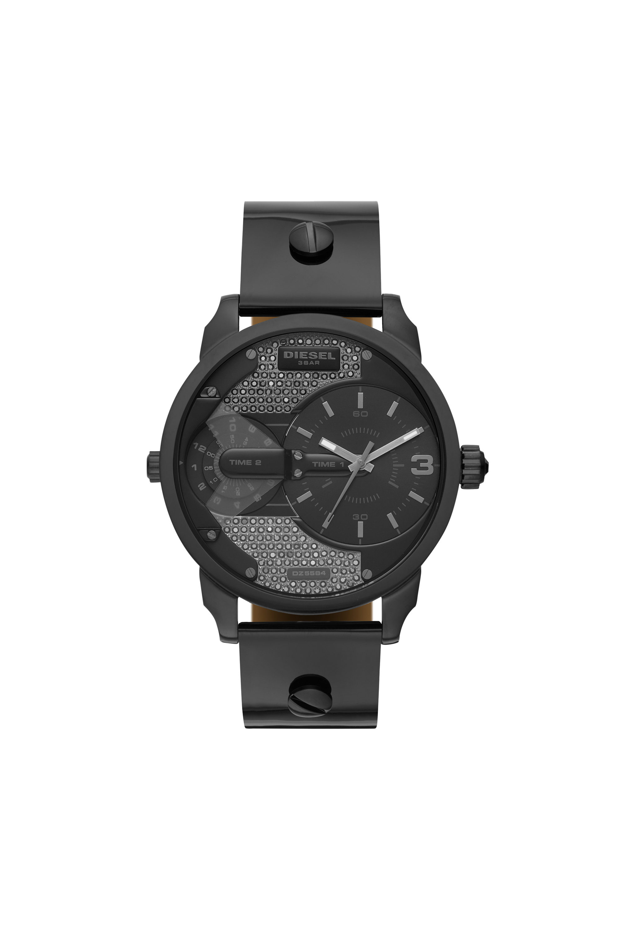 DZ5584 Woman: Mini Daddy two-hand gunmetal leather watch | Diesel