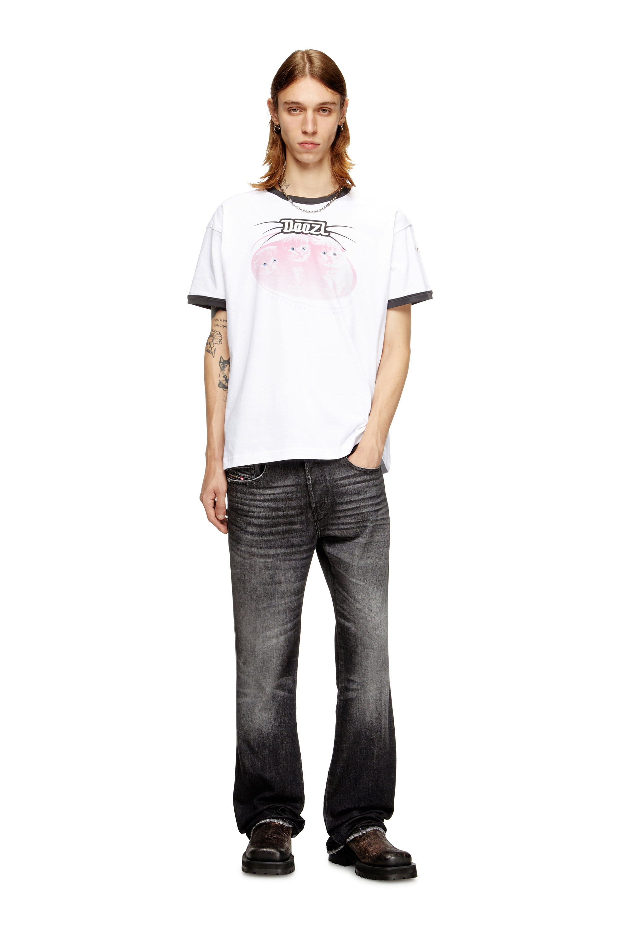 Diesel - T-NORM-CUFF, T-shirt en coton avec impression numérique Homme in Blanc - 2