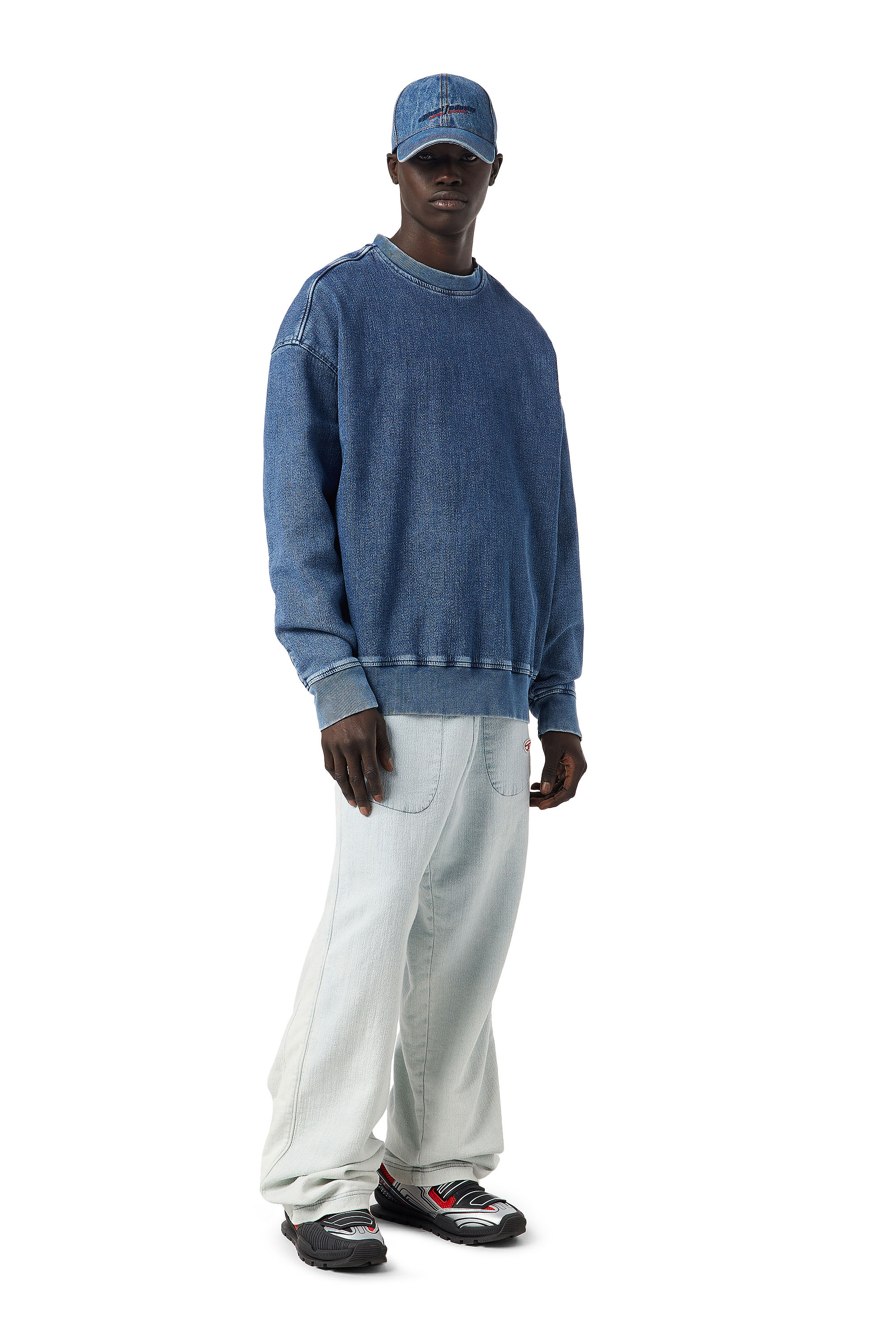 Diesel - D-KRIB TRACK DENIM SWEATSHIRT, Man's Sweatshirt in Track Denim in Medium blue - 1