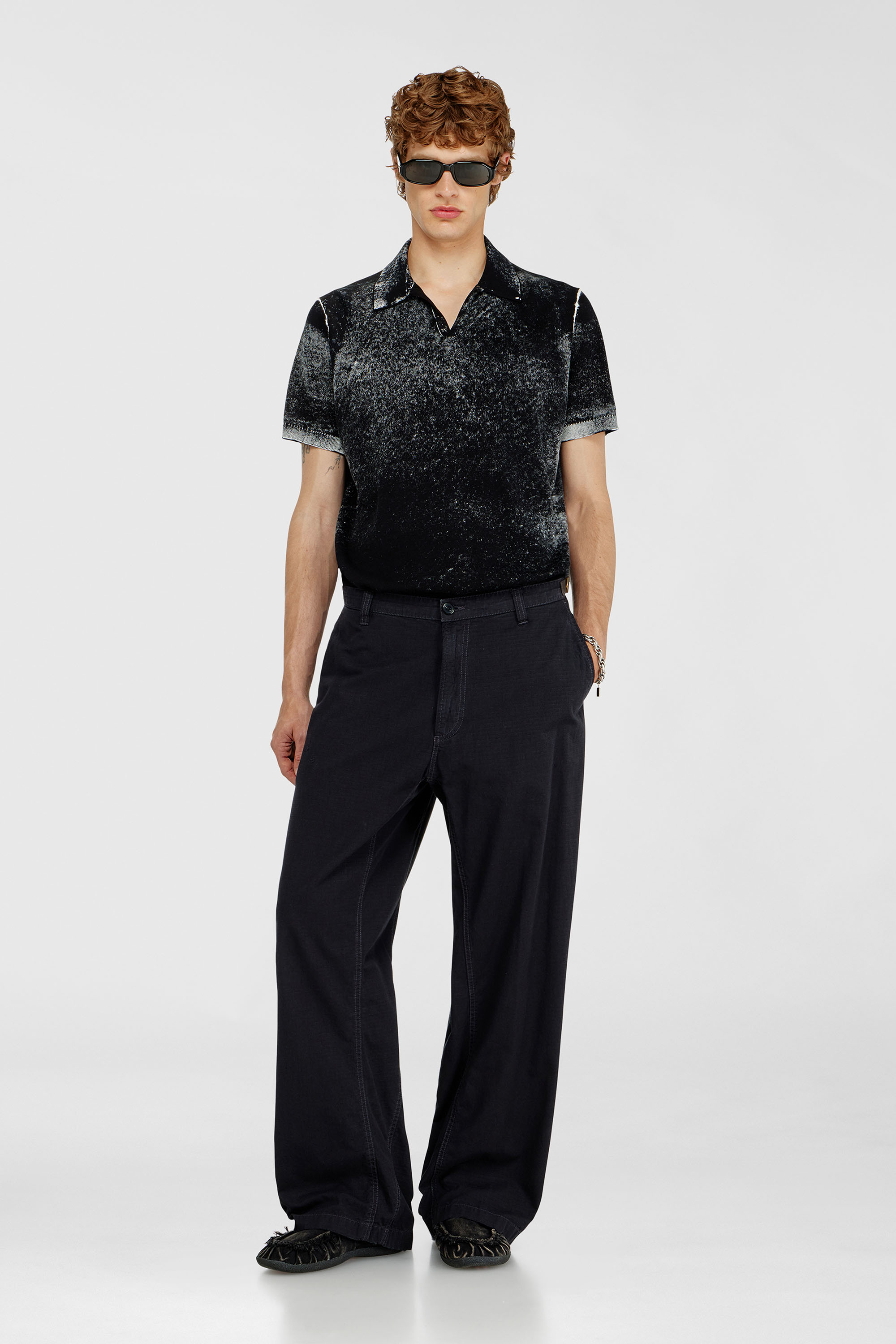 Diesel - K-LAWRIE, Man's Knit polo shirt with faded reverse print in Black - 1