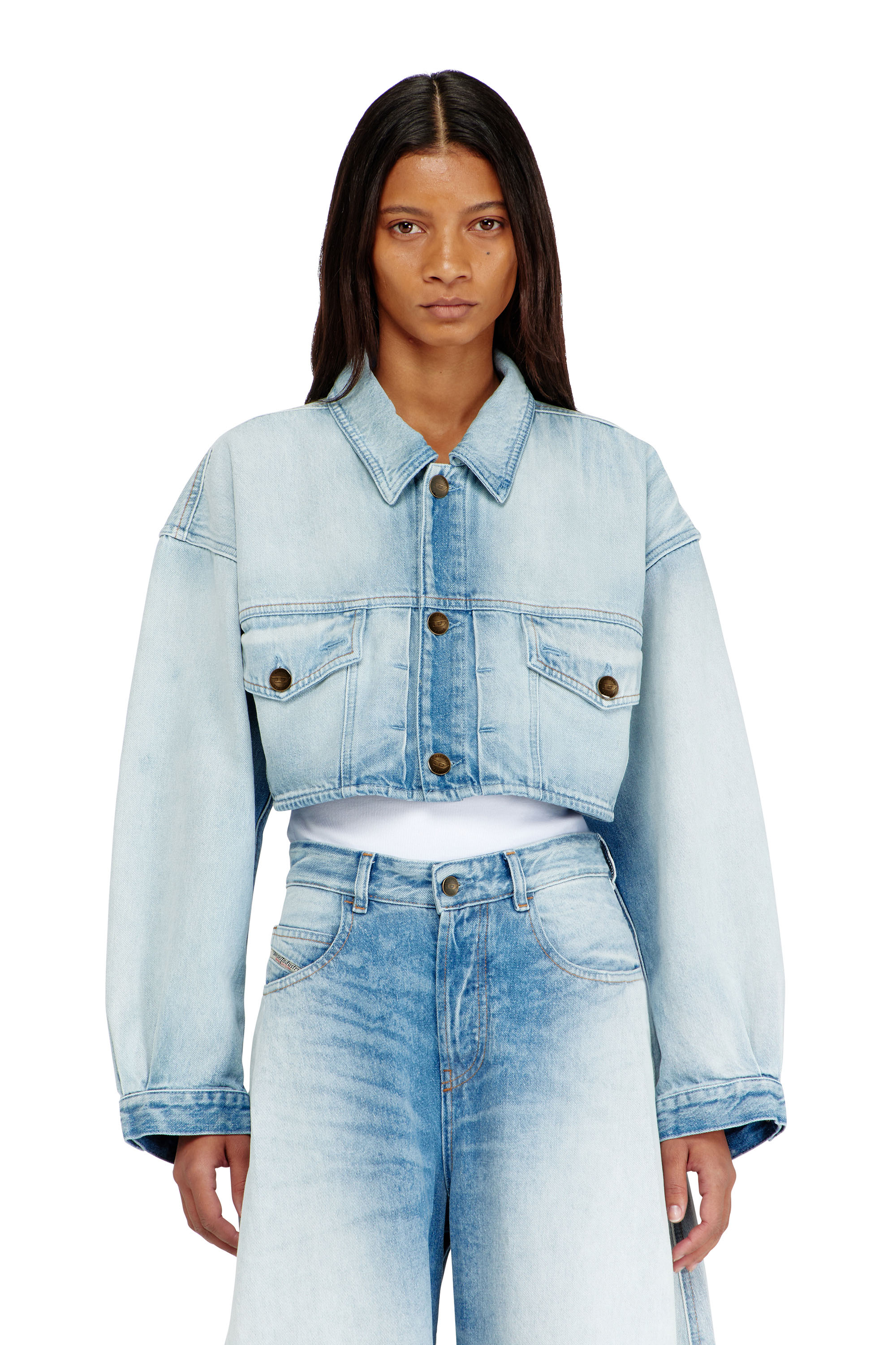 Diesel - DE-MALLEY-S, Female's Oversized cropped trucker jacket in Light Blue - 2