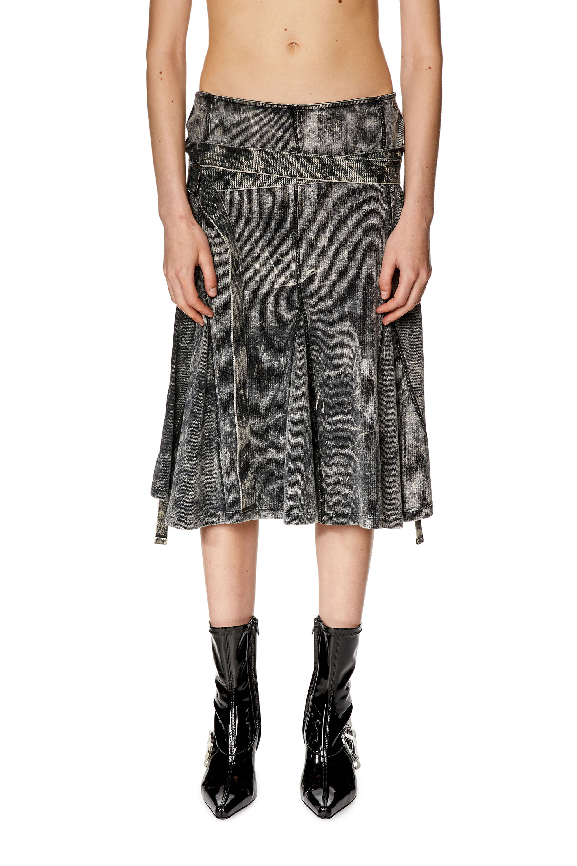 スカート DIESEL SKIRT Women's Ribbed godet skirt with marble wash | Black | Diesel