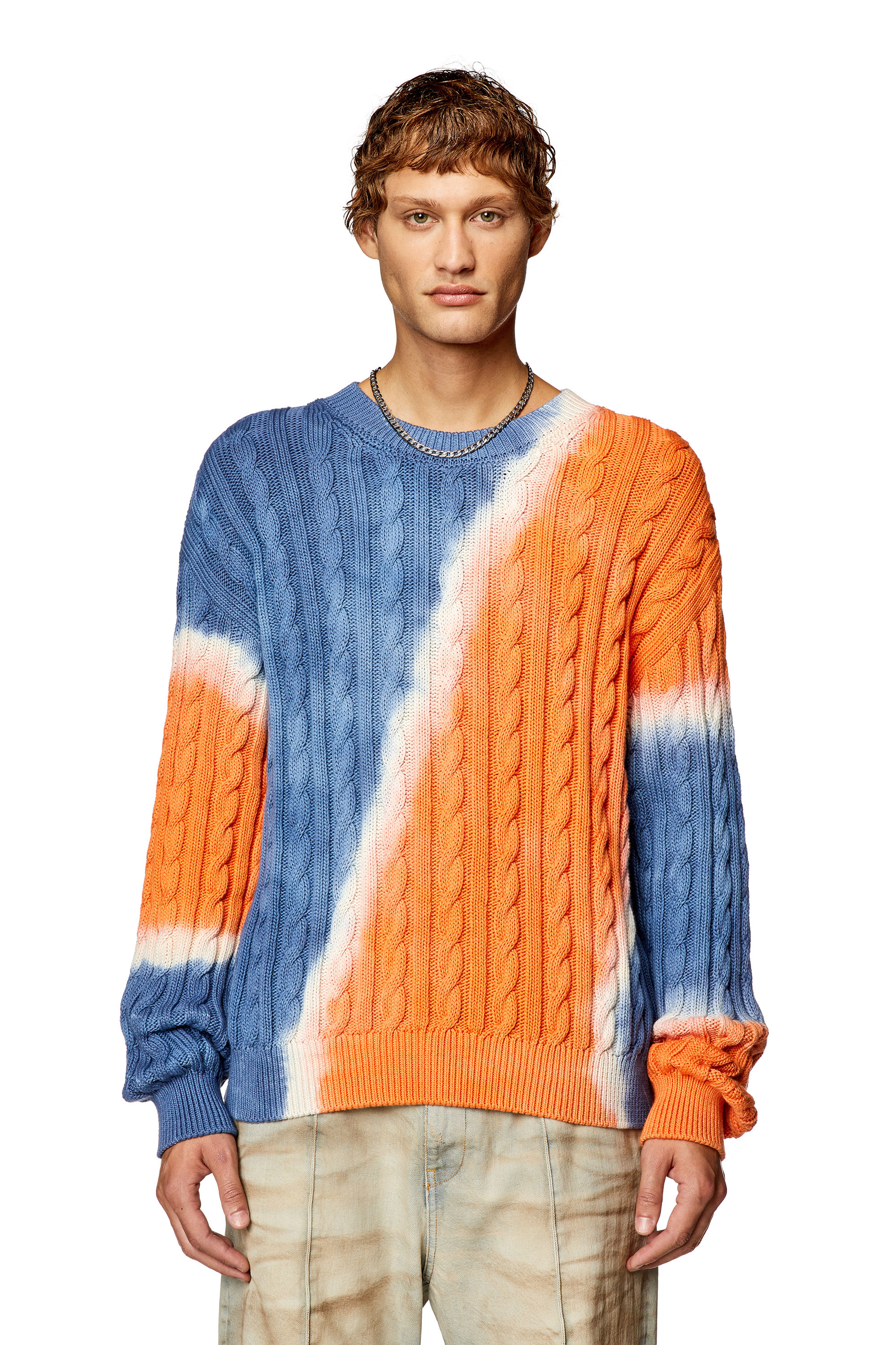 Men's Tie-dye jumper in cable-knit cotton | Multicolor | Diesel