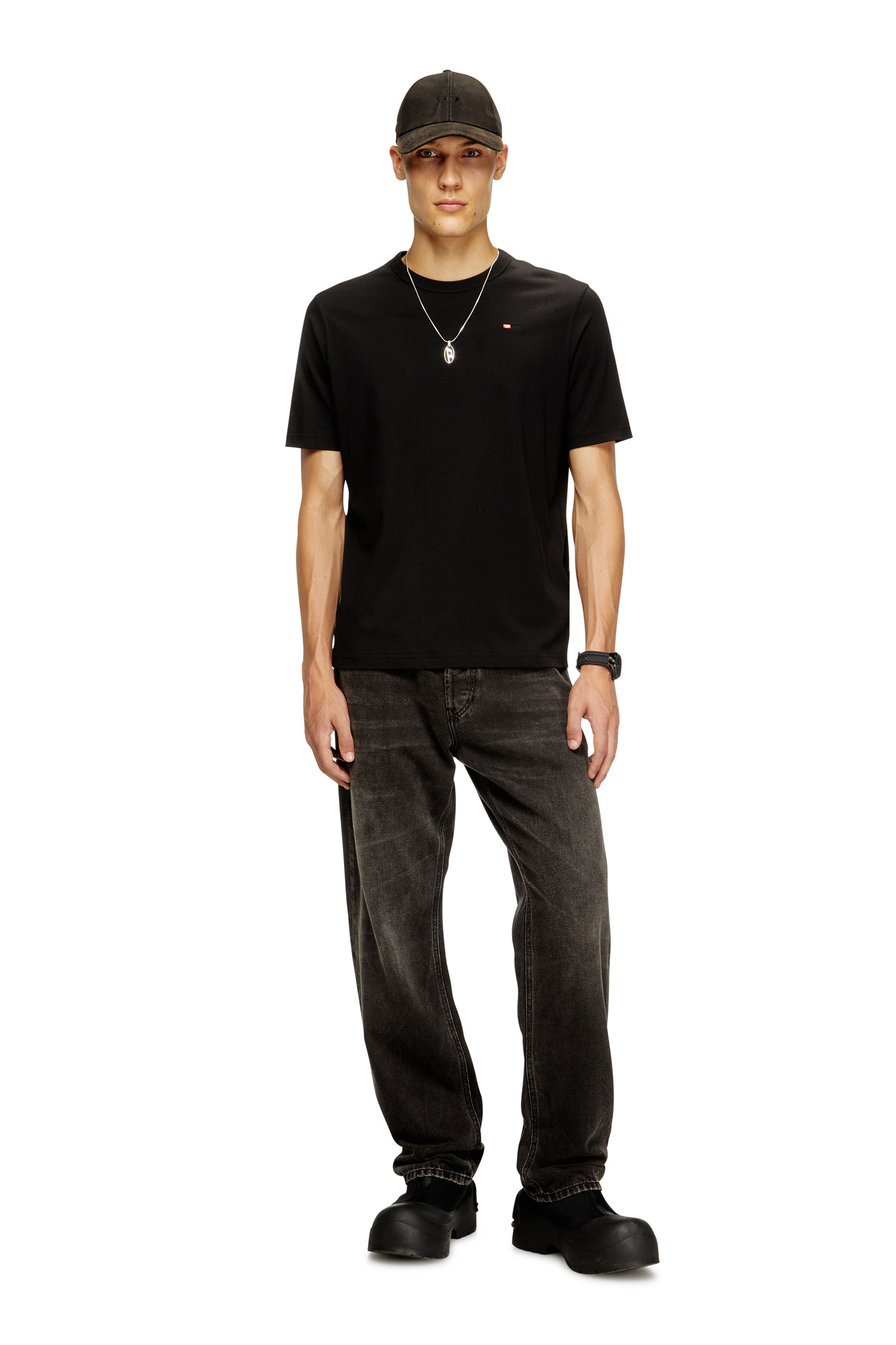 Diesel - T-ADJUST-MICRODIV, Unisex's T-shirt with micro-embroidered logo in Black - 3