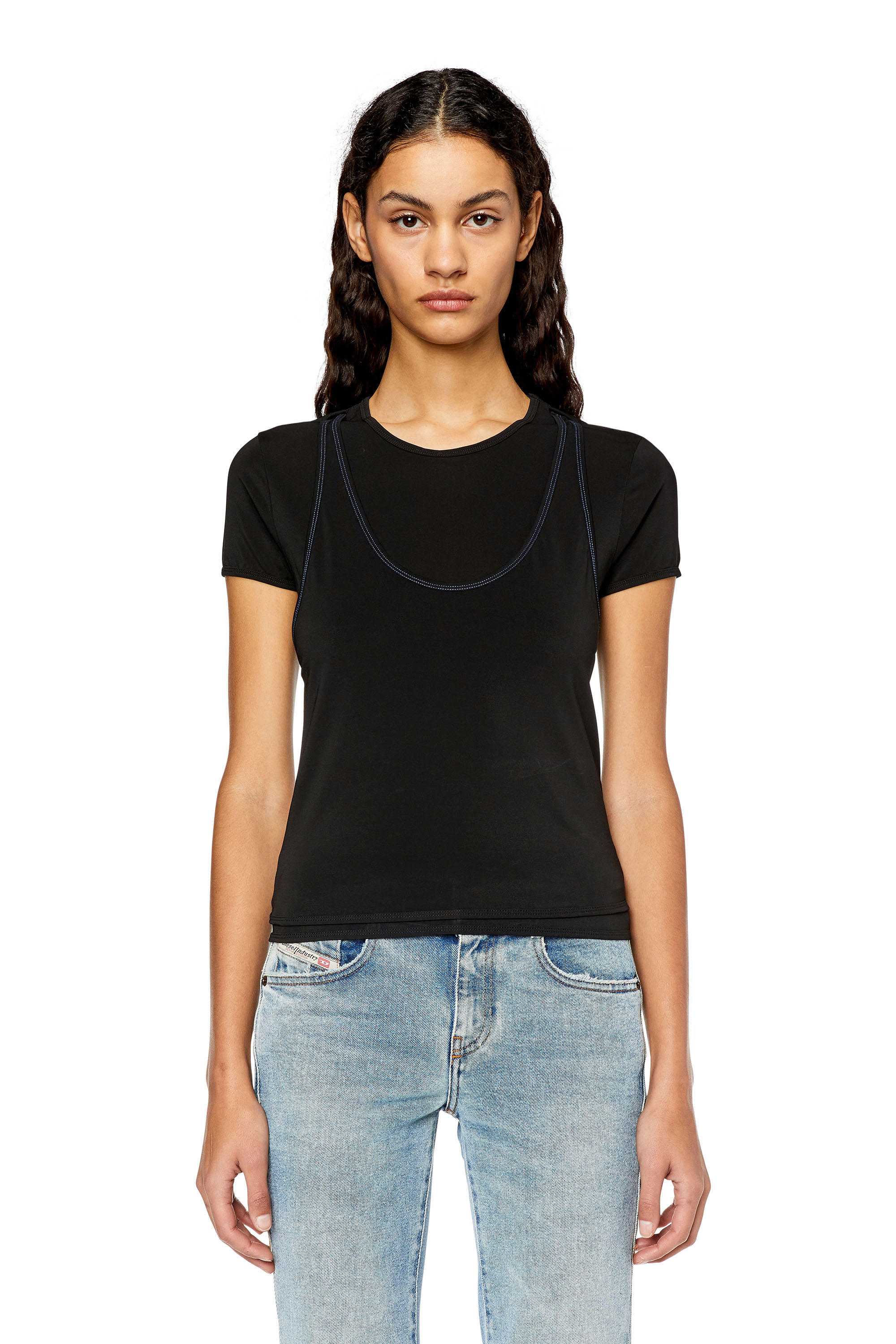 Diesel - T-OLAP, Woman's Layered top with cut-out back in Black - 3