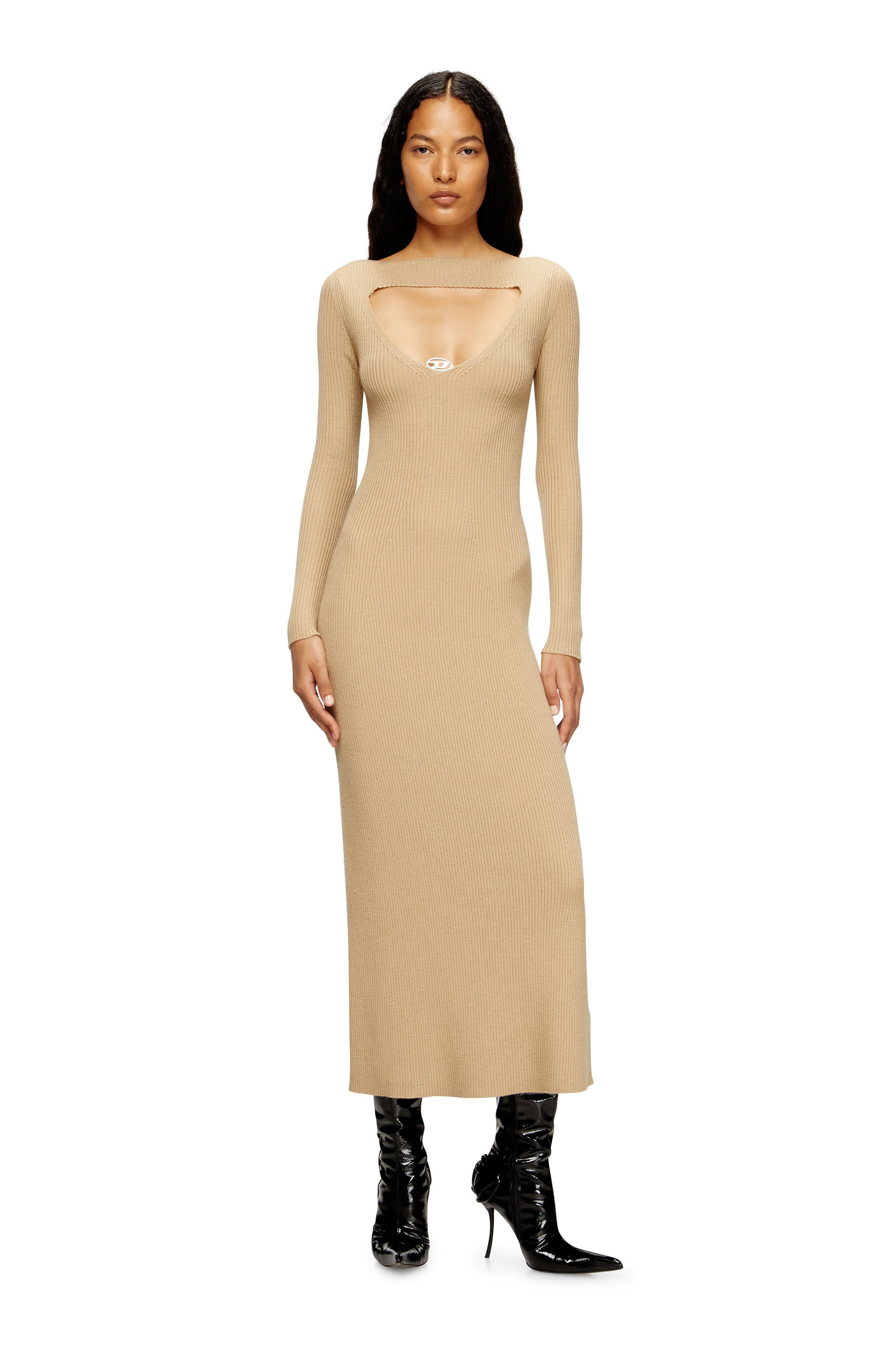 Diesel - M-OLONI, Robe midi en laine avec incrustation Femme in Beige - 2