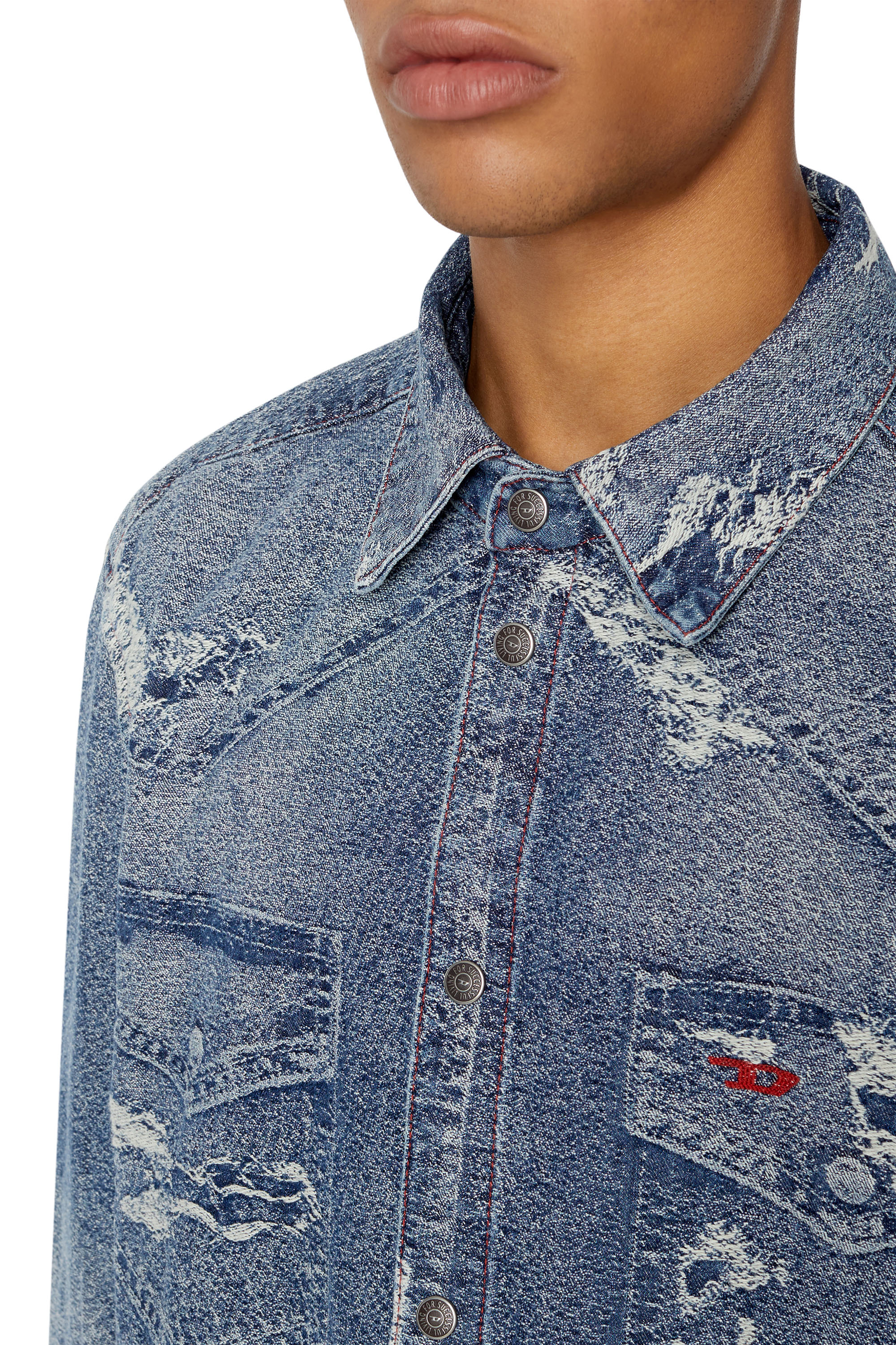Diesel - D-SIMPLY-OVER, Man's Jacquard shirt with trompe l'oeil effect in Light Blue - 4