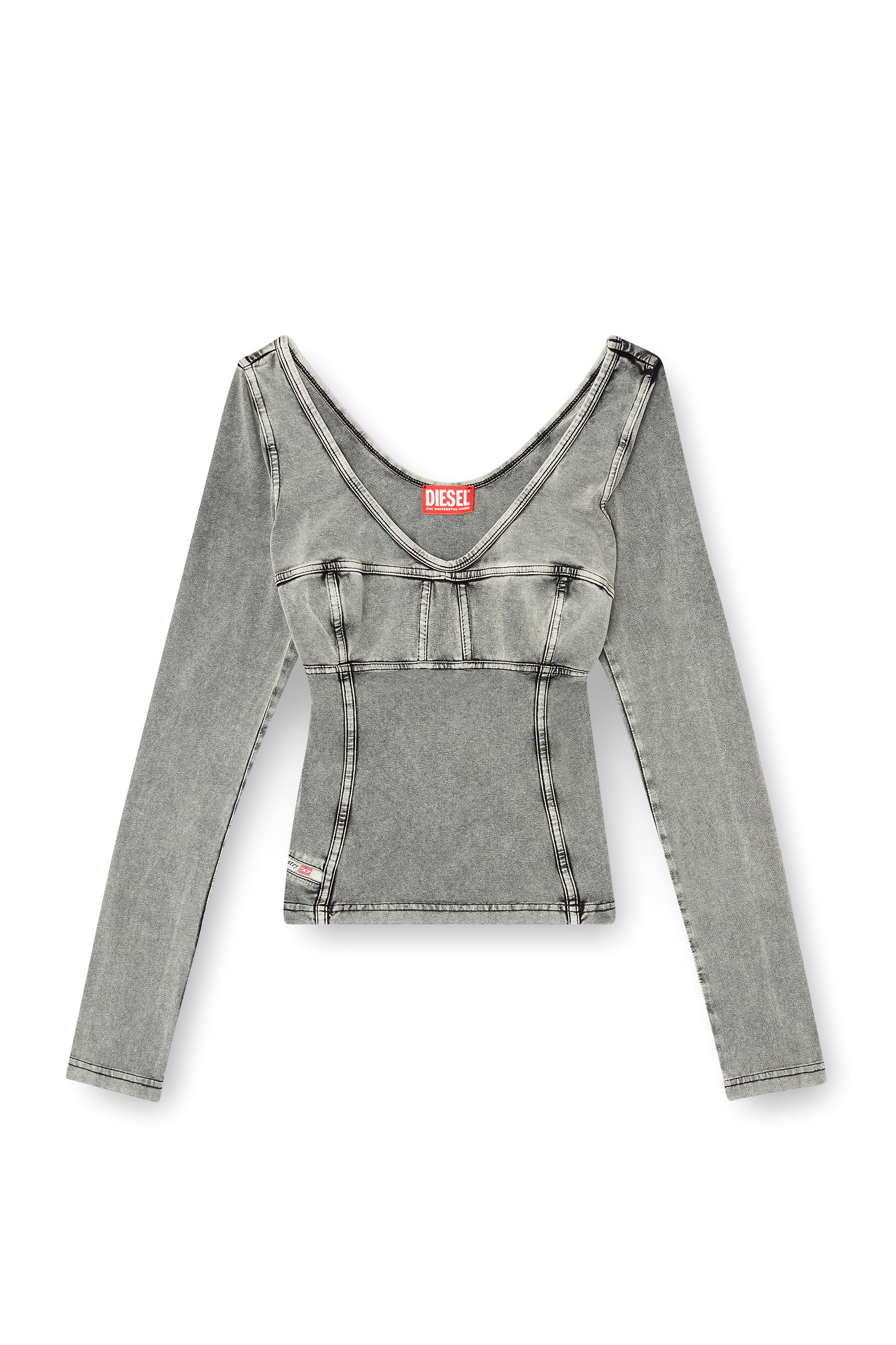Diesel - T-ELIN, Camiseta de manga larga con efecto denim Mujer in Gris - 2